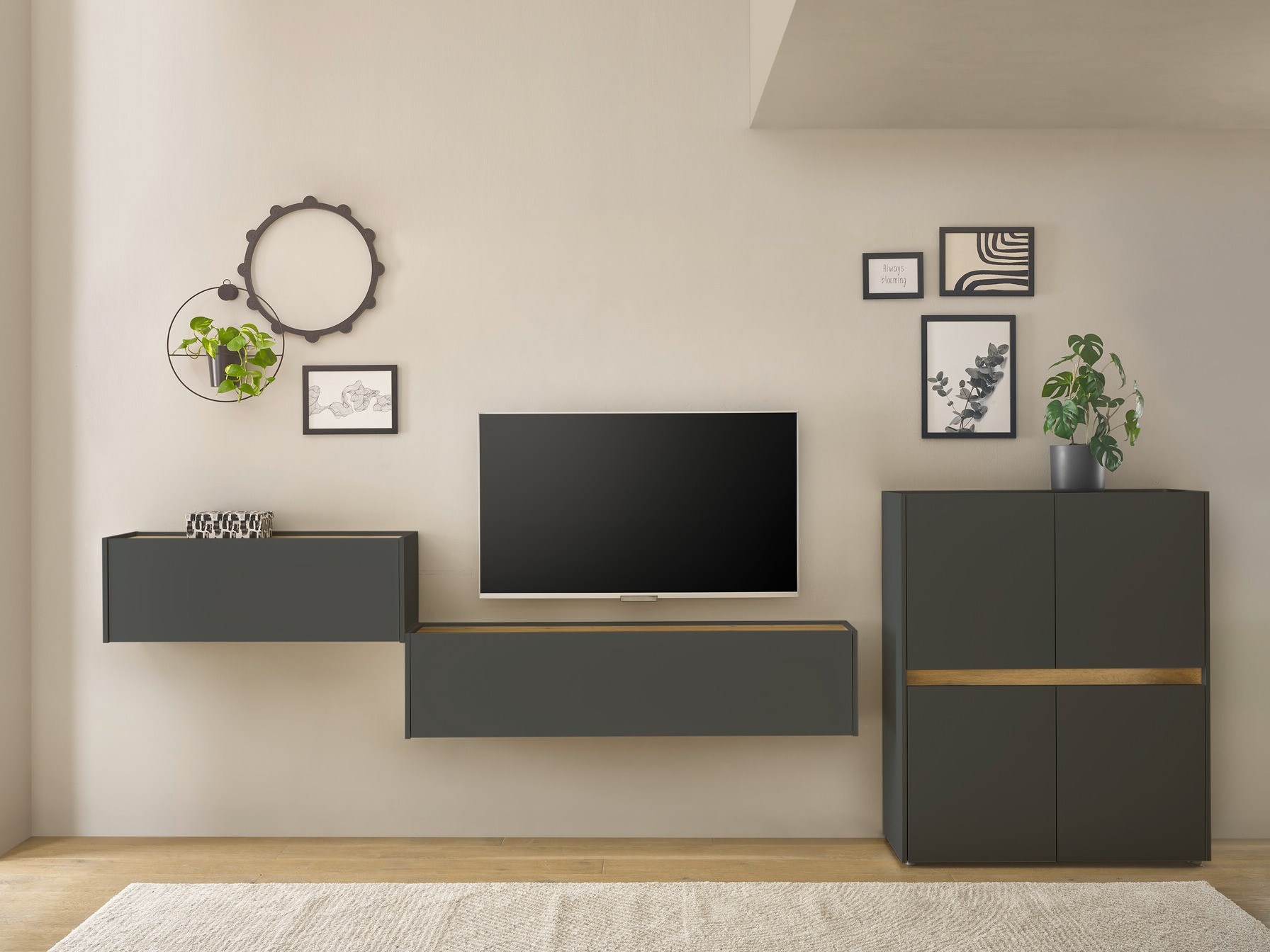 Komplet za dnevno sobo Elbsori 148 (Antracit + Wotan hrast)