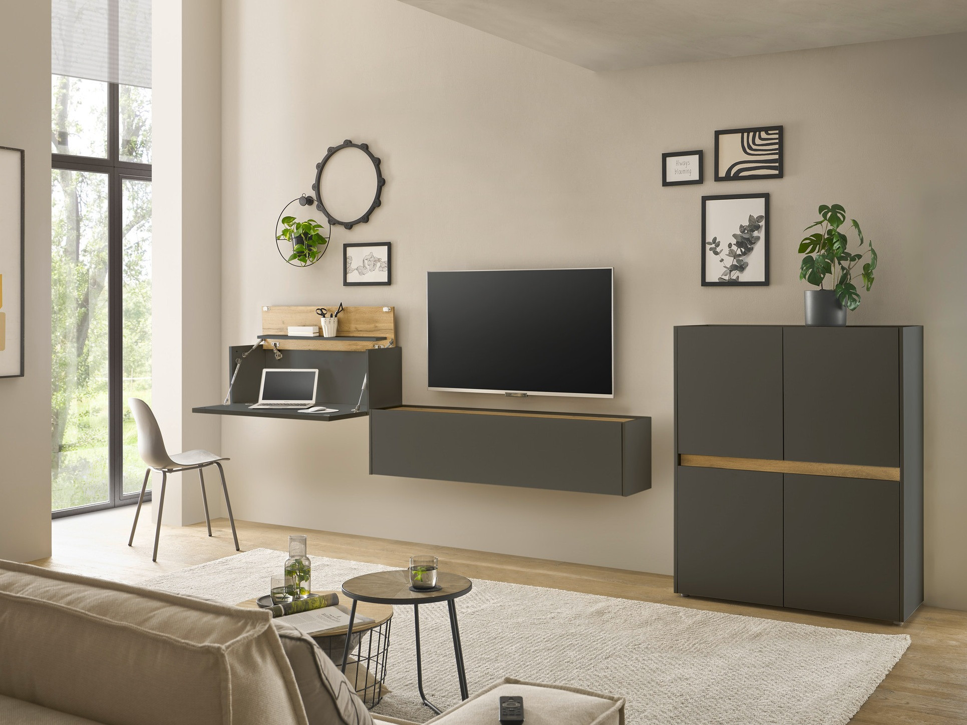 Komplet za dnevno sobo Elbsori 148 (Antracit + Wotan hrast)