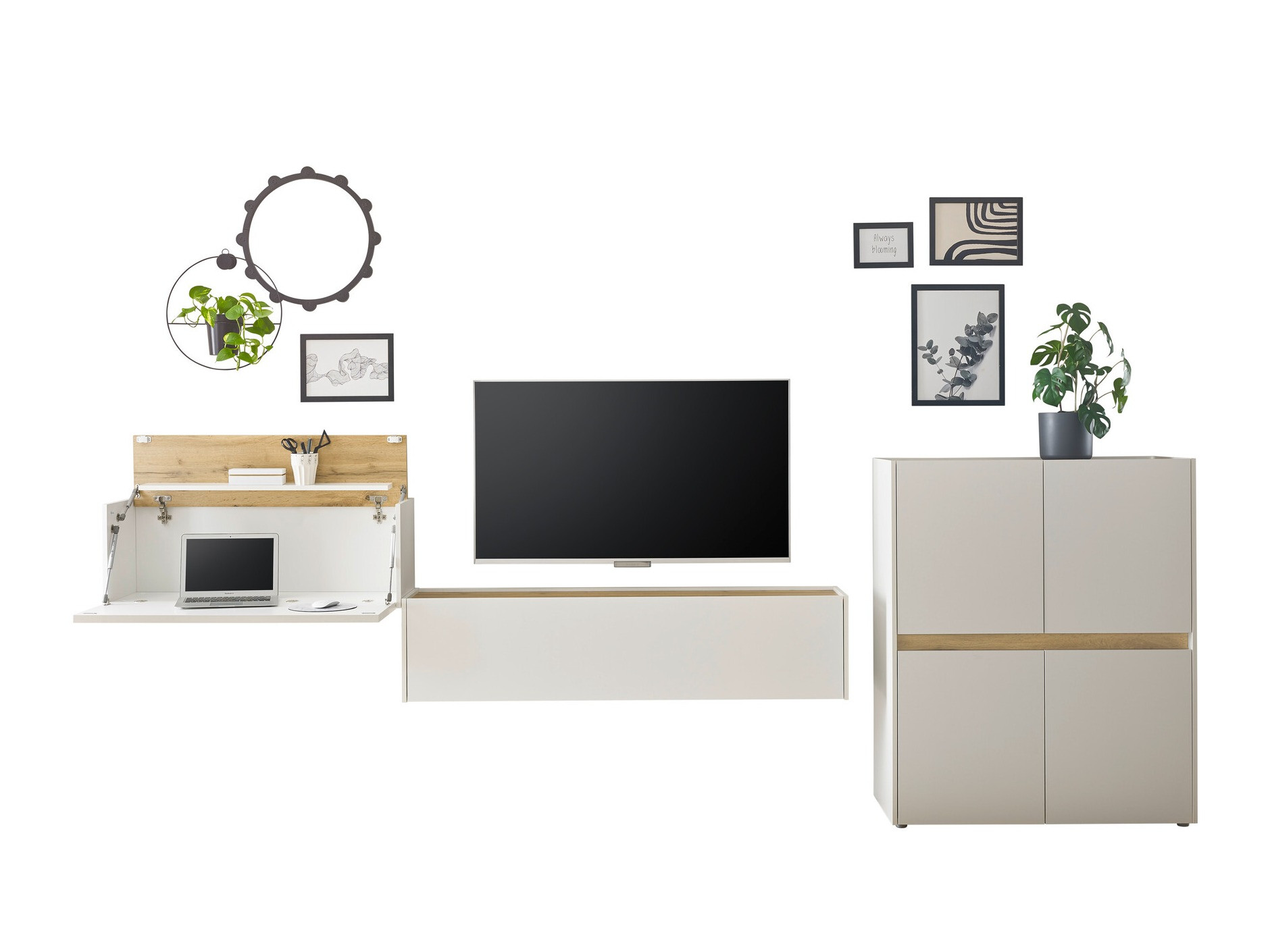 Komplet za dnevno sobo Elbsori 148 (Bela + Wotan hrast)