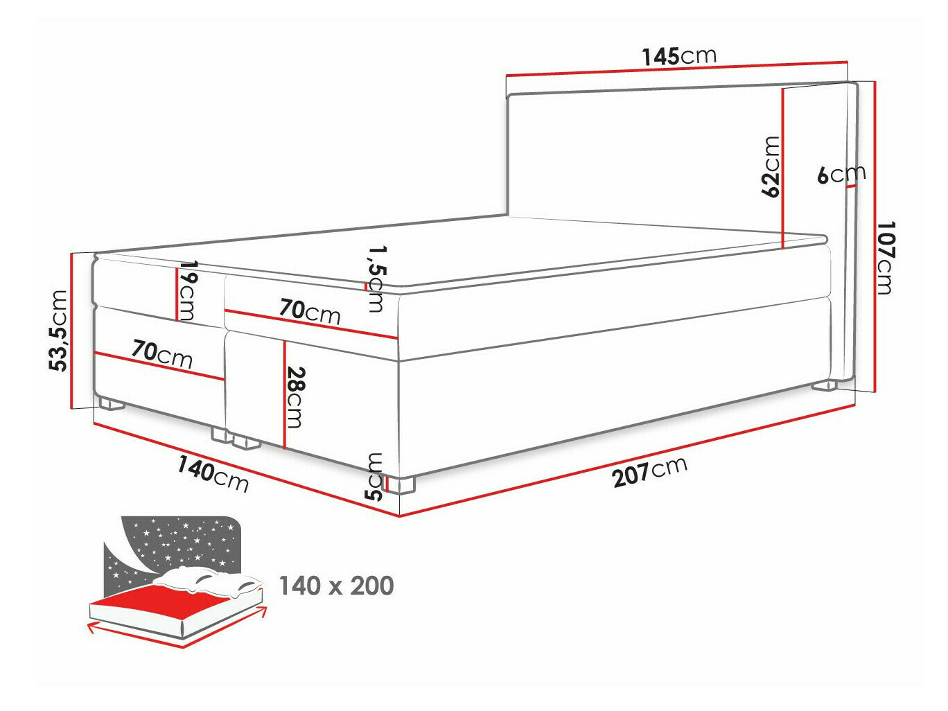 Boxspring postelja Memphis 137 (Poso 14)