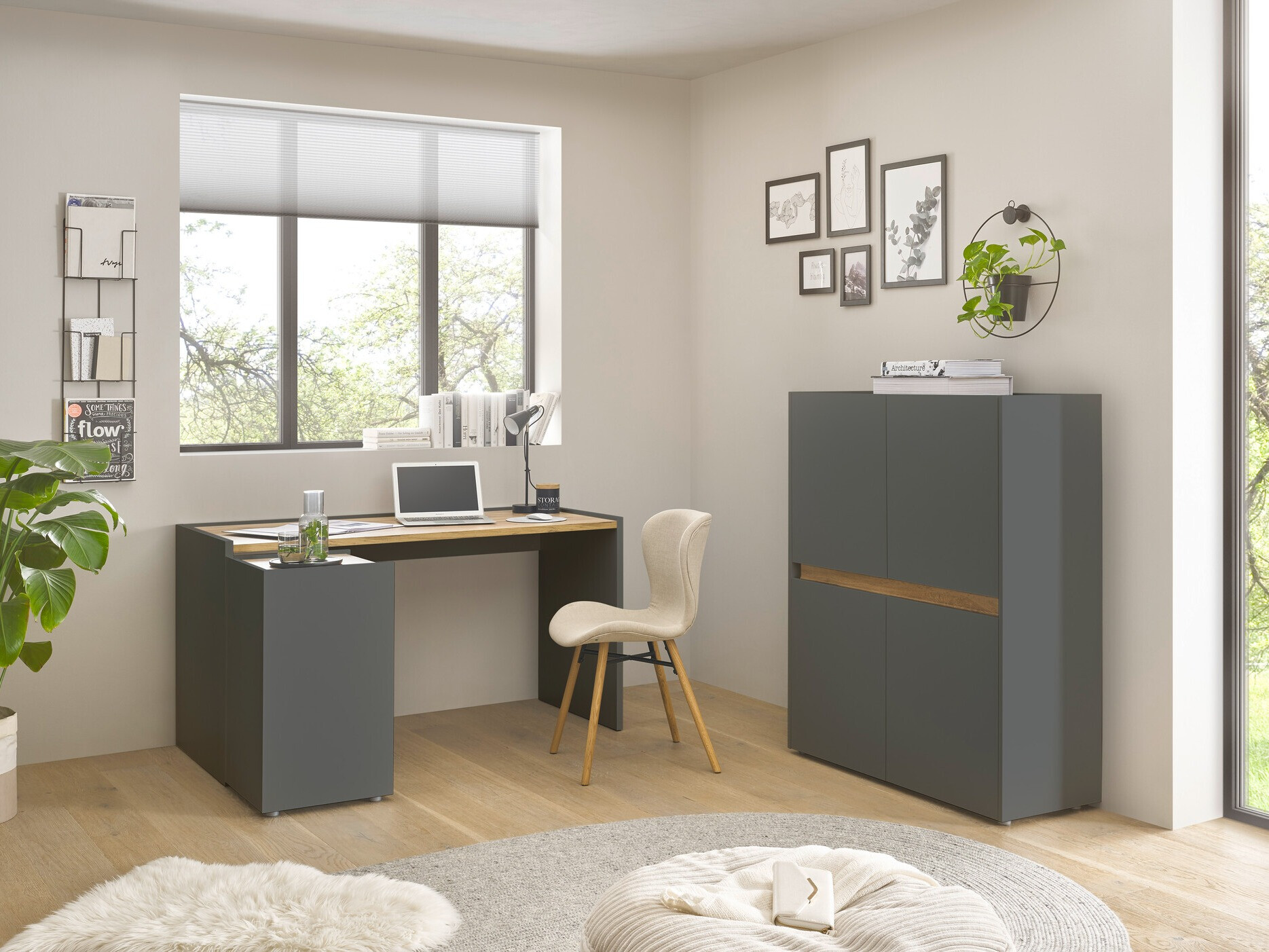 Komplet za domačo pisarno Elbsori 150 (Antracit + Wotan hrast)