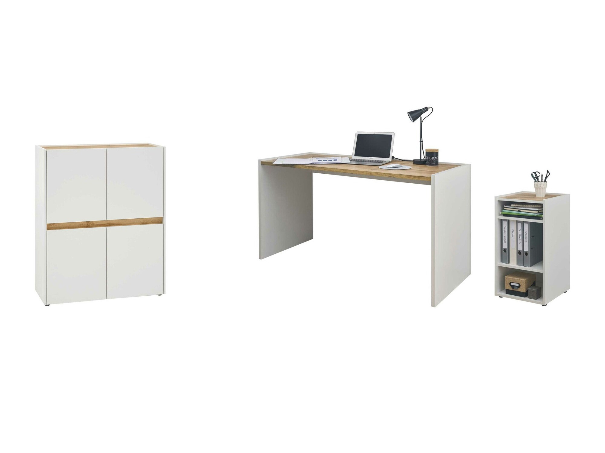 Komplet za domačo pisarno Elbsori 150 (Bela + Wotan hrast)