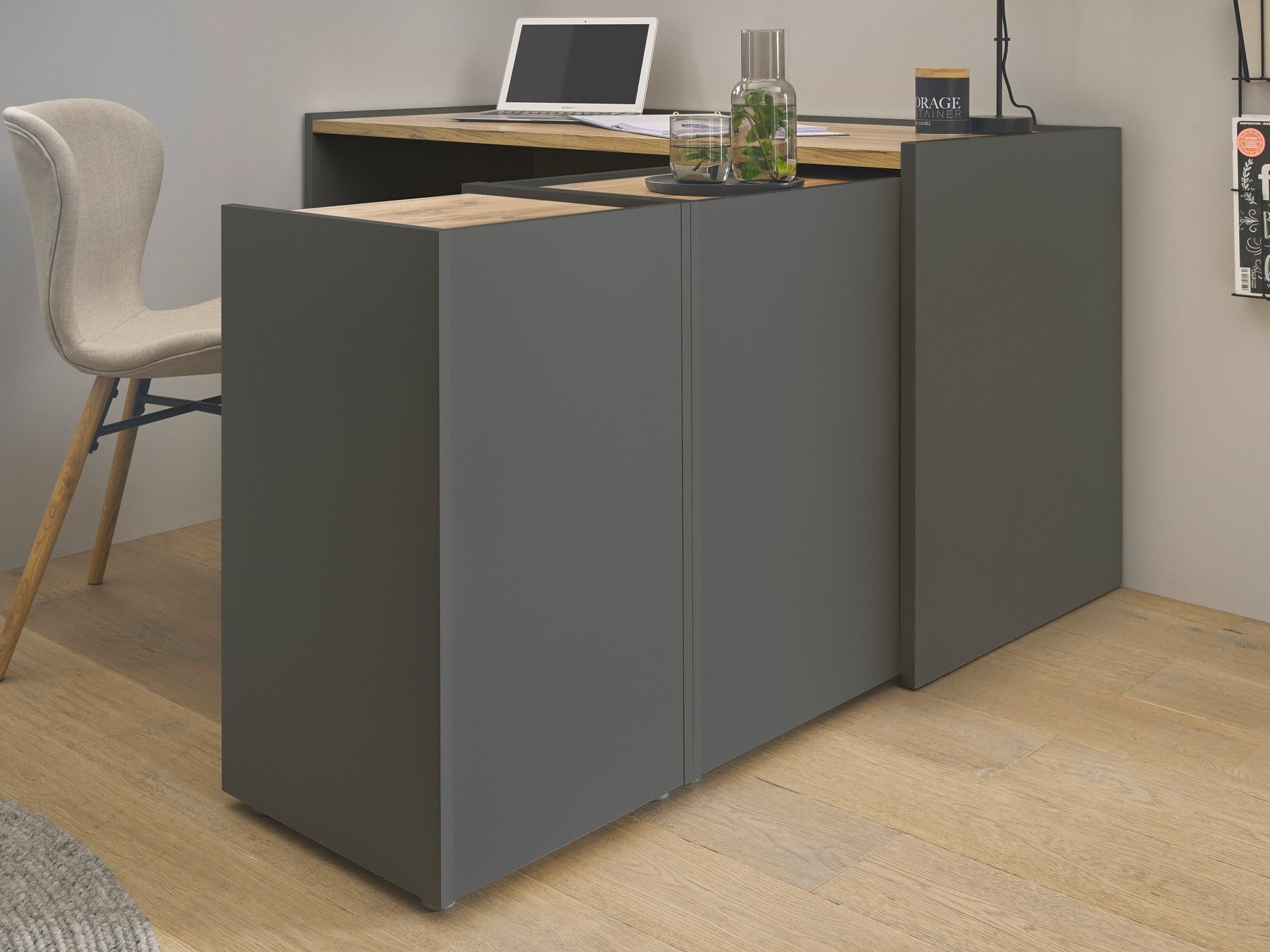 Komplet za domačo pisarno Elbsori 151 (Antracit + Wotan hrast)