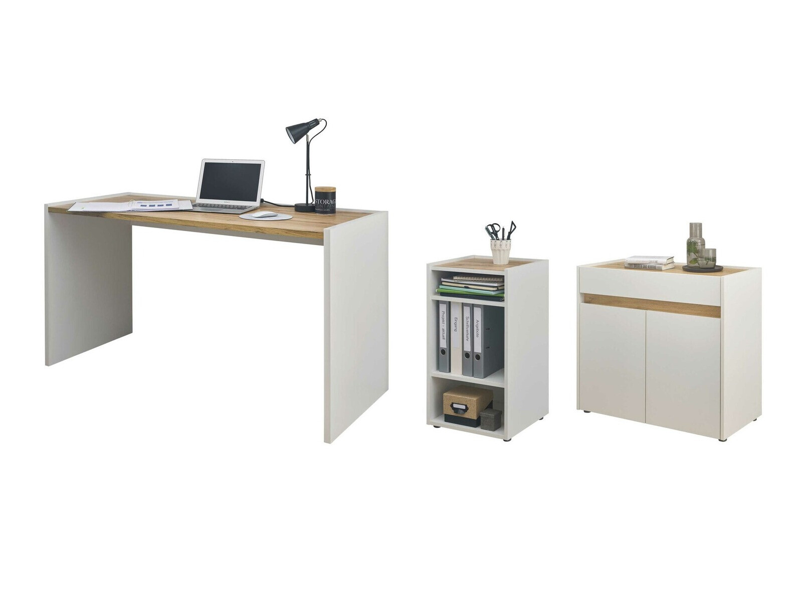Komplet za domačo pisarno Elbsori 151 (Bela + Wotan hrast)