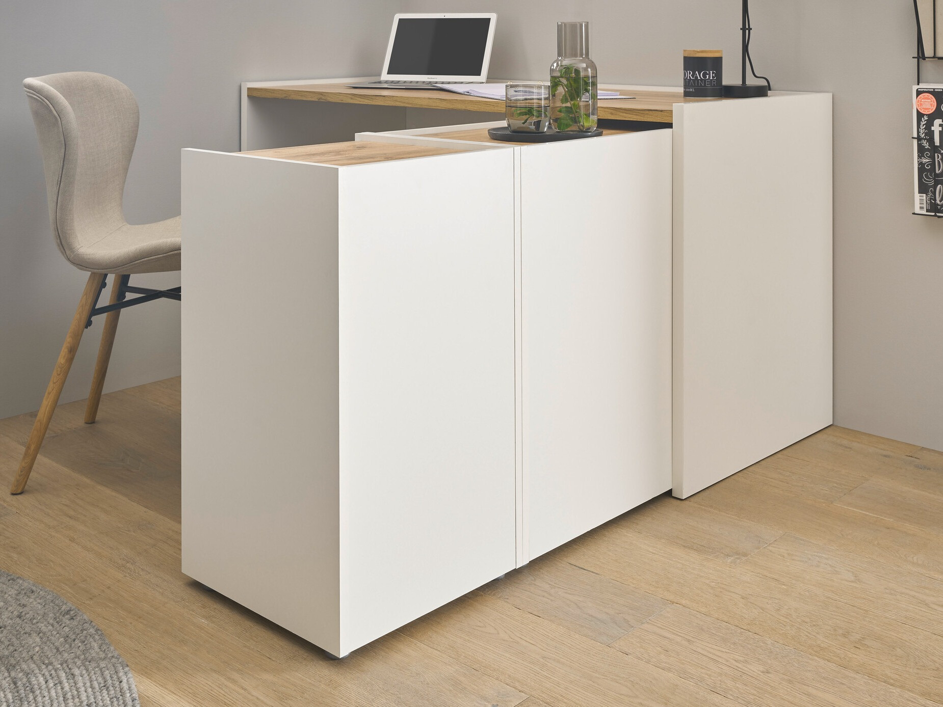 Komplet za domačo pisarno Elbsori 151 (Bela + Wotan hrast)