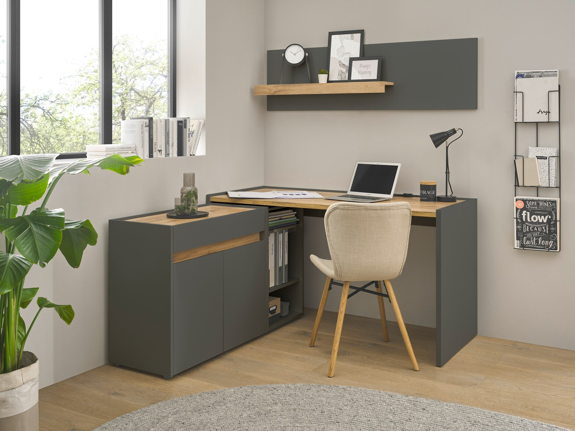 Komplet za domačo pisarno Elbsori 152 (Antracit + Wotan hrast)