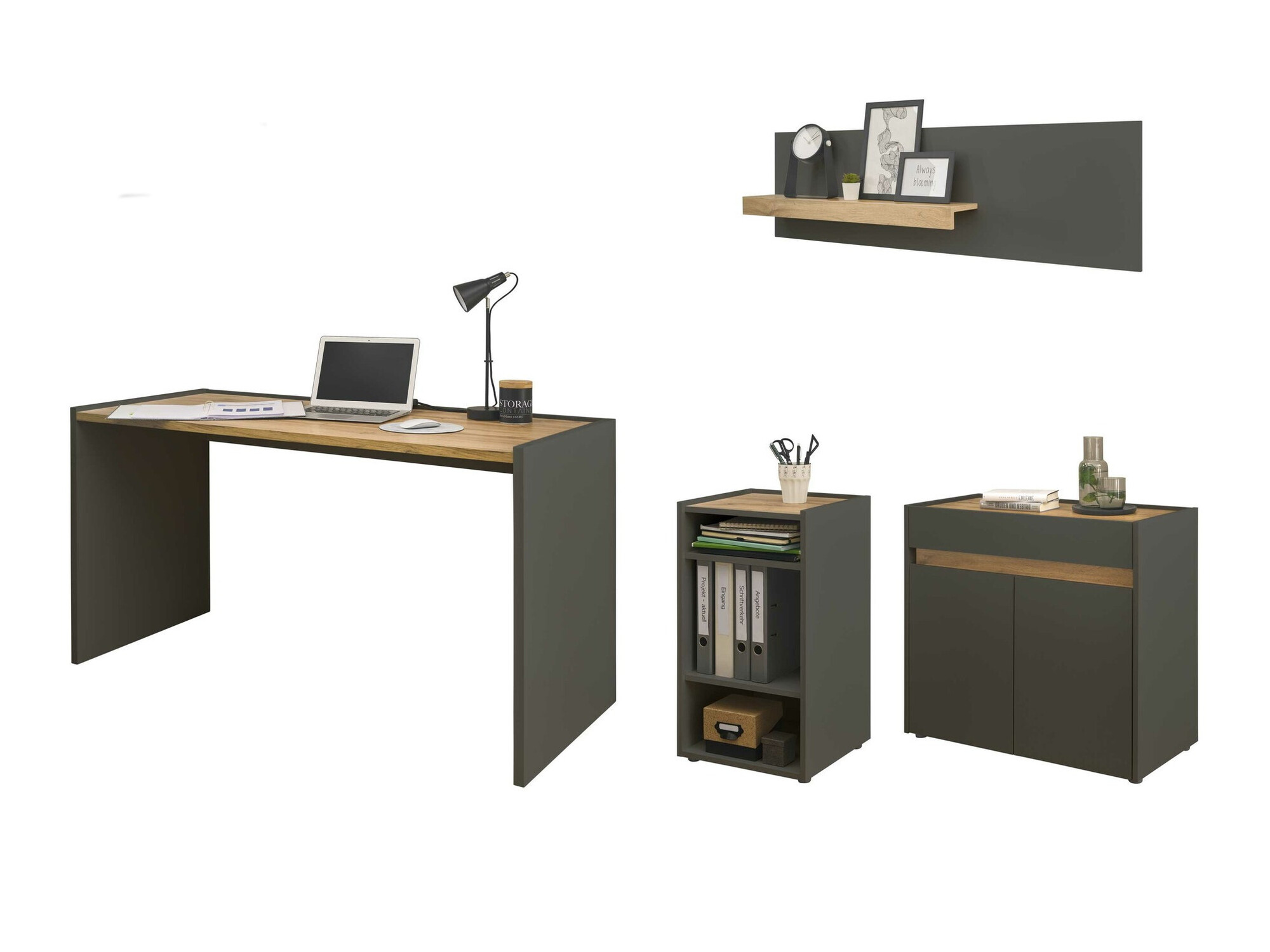 Komplet za domačo pisarno Elbsori 152 (Antracit + Wotan hrast)