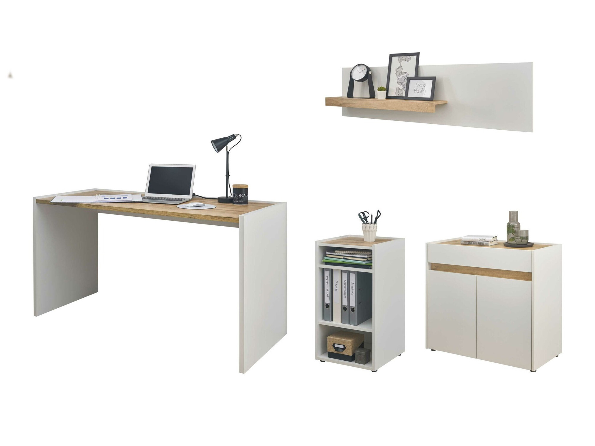 Komplet za domačo pisarno Elbsori 152 (Bela + Wotan hrast)