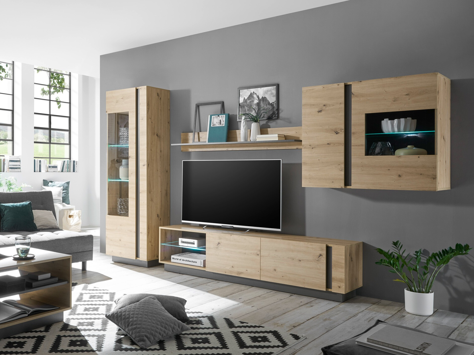 Stenska omarica Veropho 105 (Artisan hrast + Grafit)