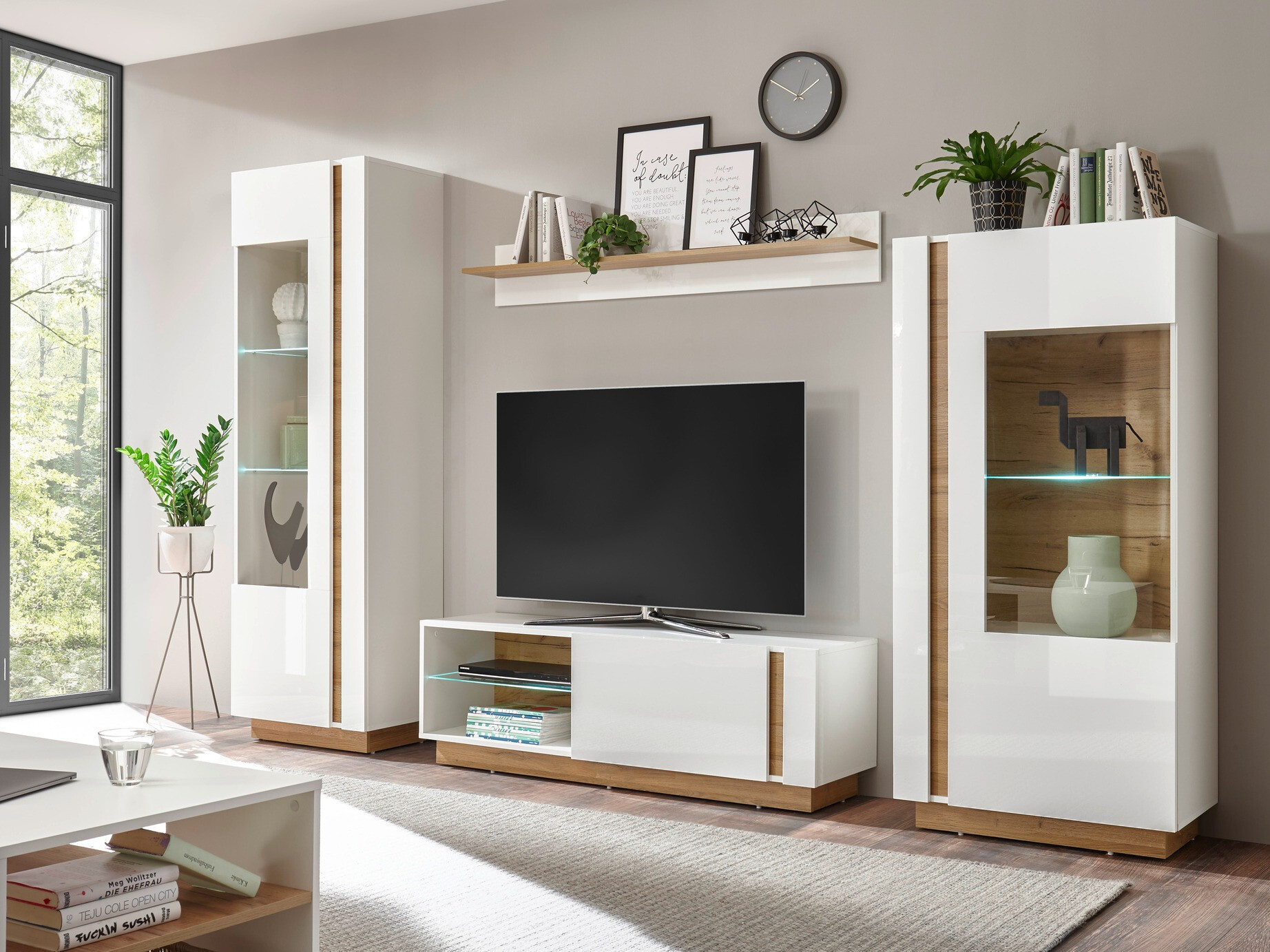 Komplet za dnevno sobo Veropho 110 (Sijaj bela + Hrast Grandson)