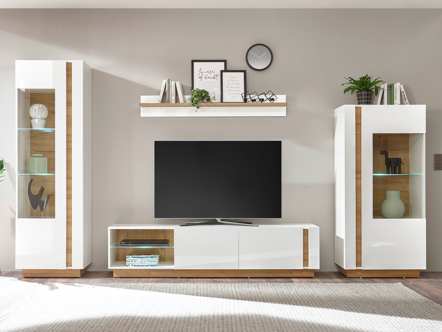 Komplet za dnevno sobo Veropho 112 (Sijaj bela + Hrast Grandson)