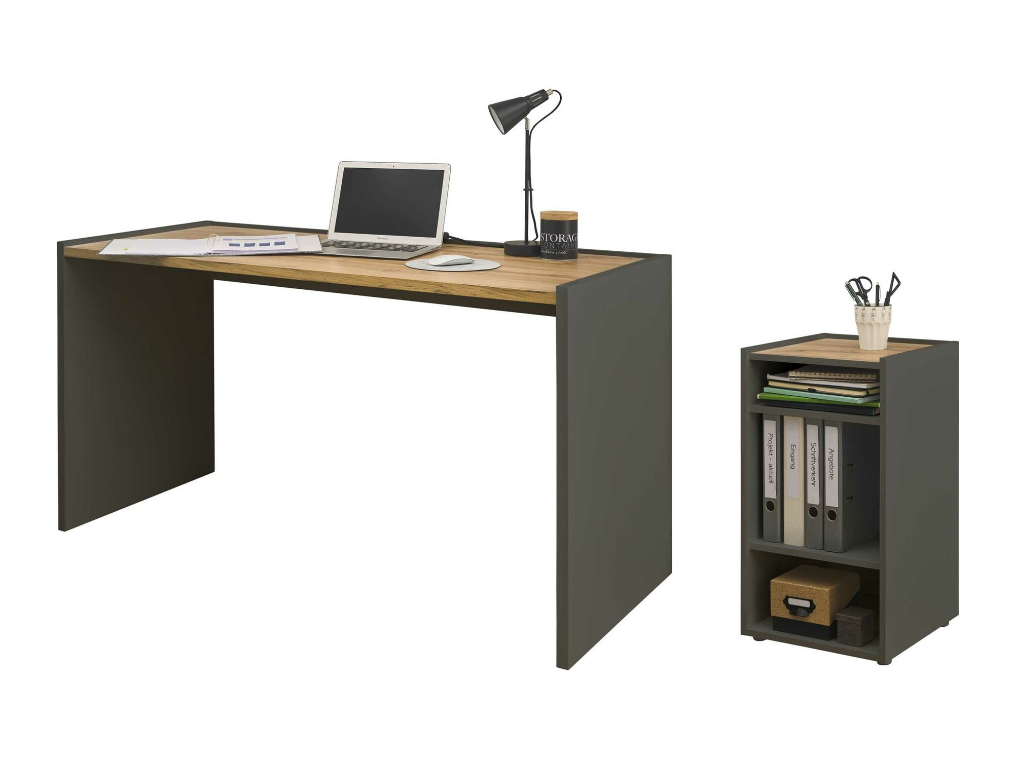 Komplet za domačo pisarno Elbsori 153 (Antracit + Wotan hrast)
