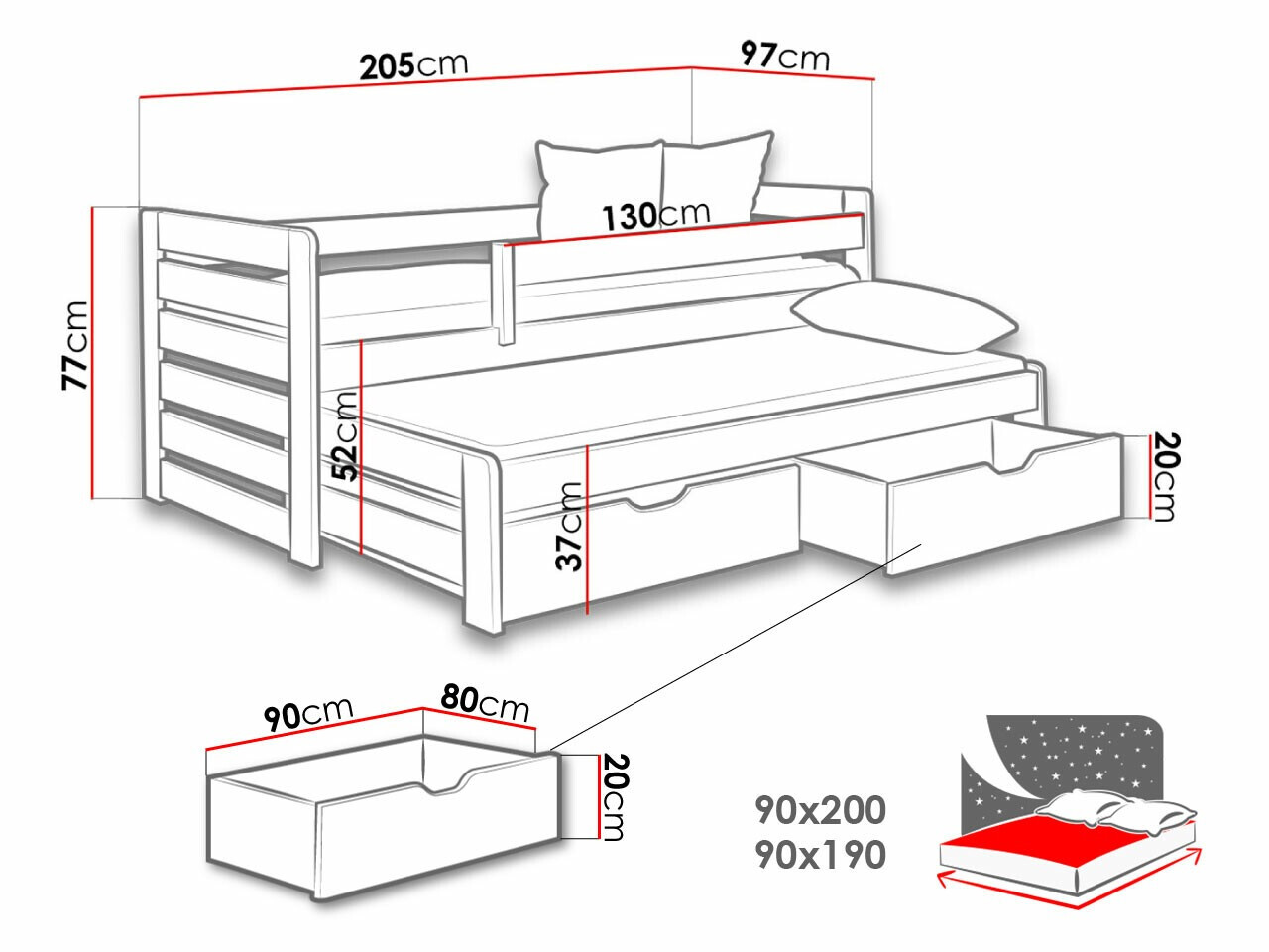 Postelja Henderson 128 (Bela + Siva)