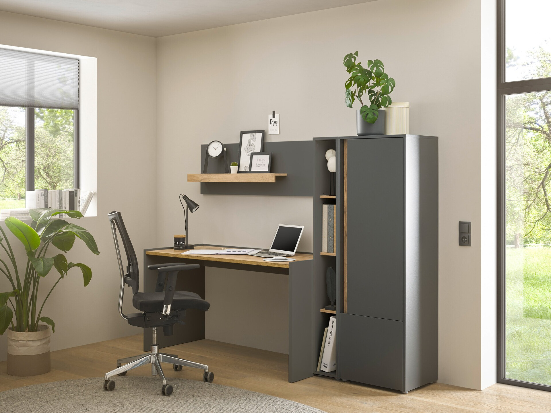 Komplet za domačo pisarno Elbsori 154 (Antracit + Wotan hrast)