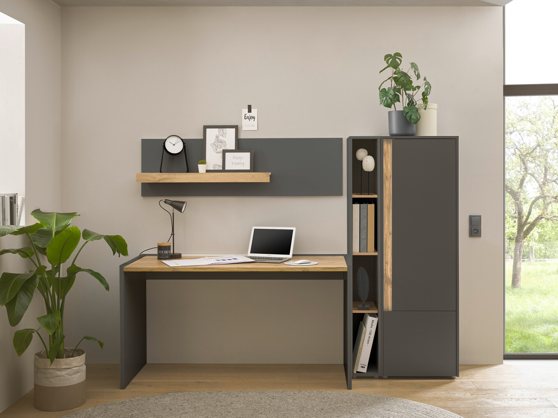 Komplet za domačo pisarno Elbsori 154 (Antracit + Wotan hrast)
