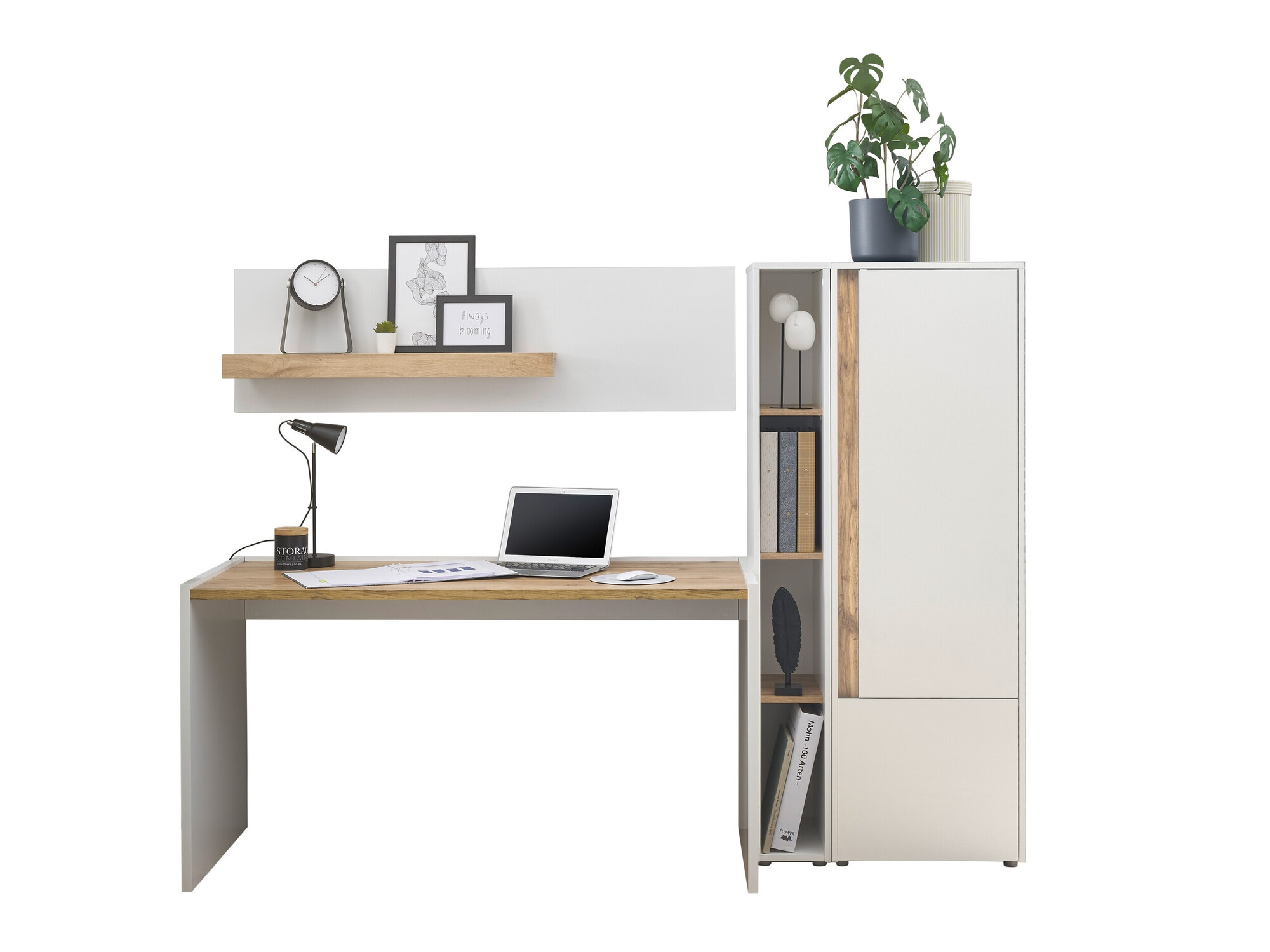 Komplet za domačo pisarno Elbsori 154 (Bela + Wotan hrast)