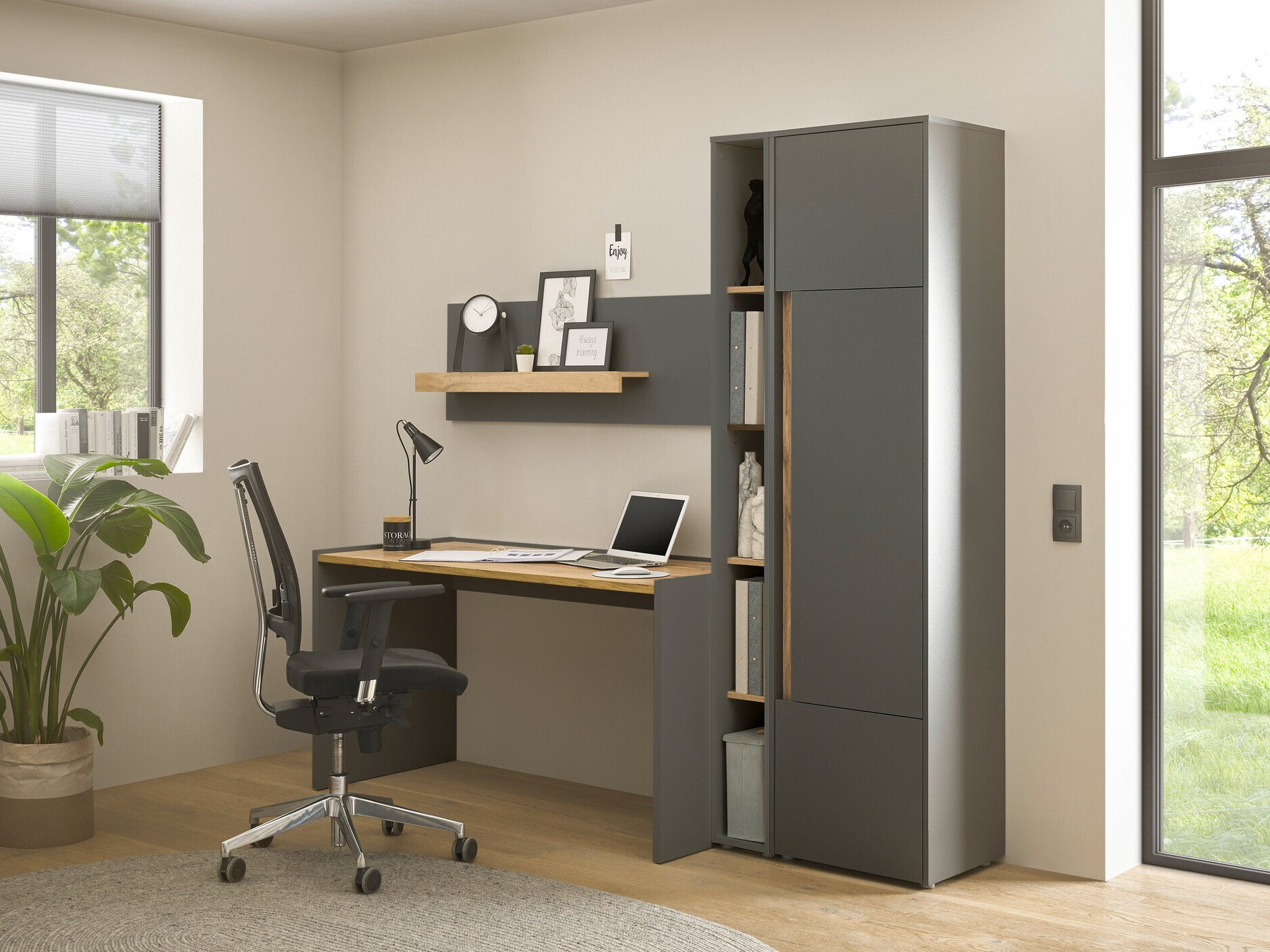 Komplet za domačo pisarno Elbsori 155 (Antracit + Wotan hrast)