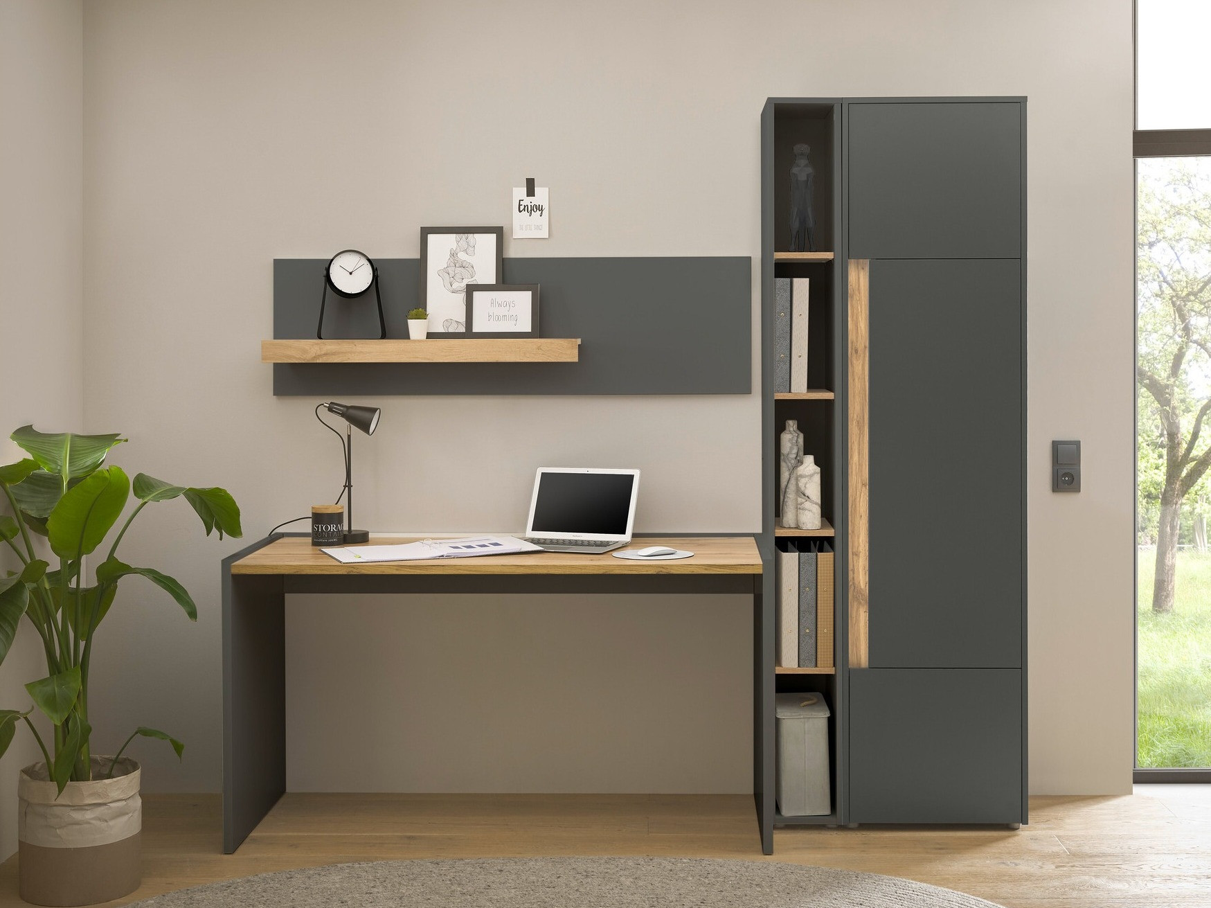 Komplet za domačo pisarno Elbsori 155 (Antracit + Wotan hrast)