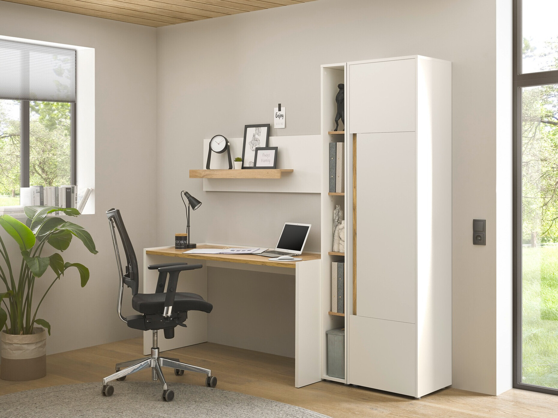 Komplet za domačo pisarno Elbsori 155 (Bela + Wotan hrast)