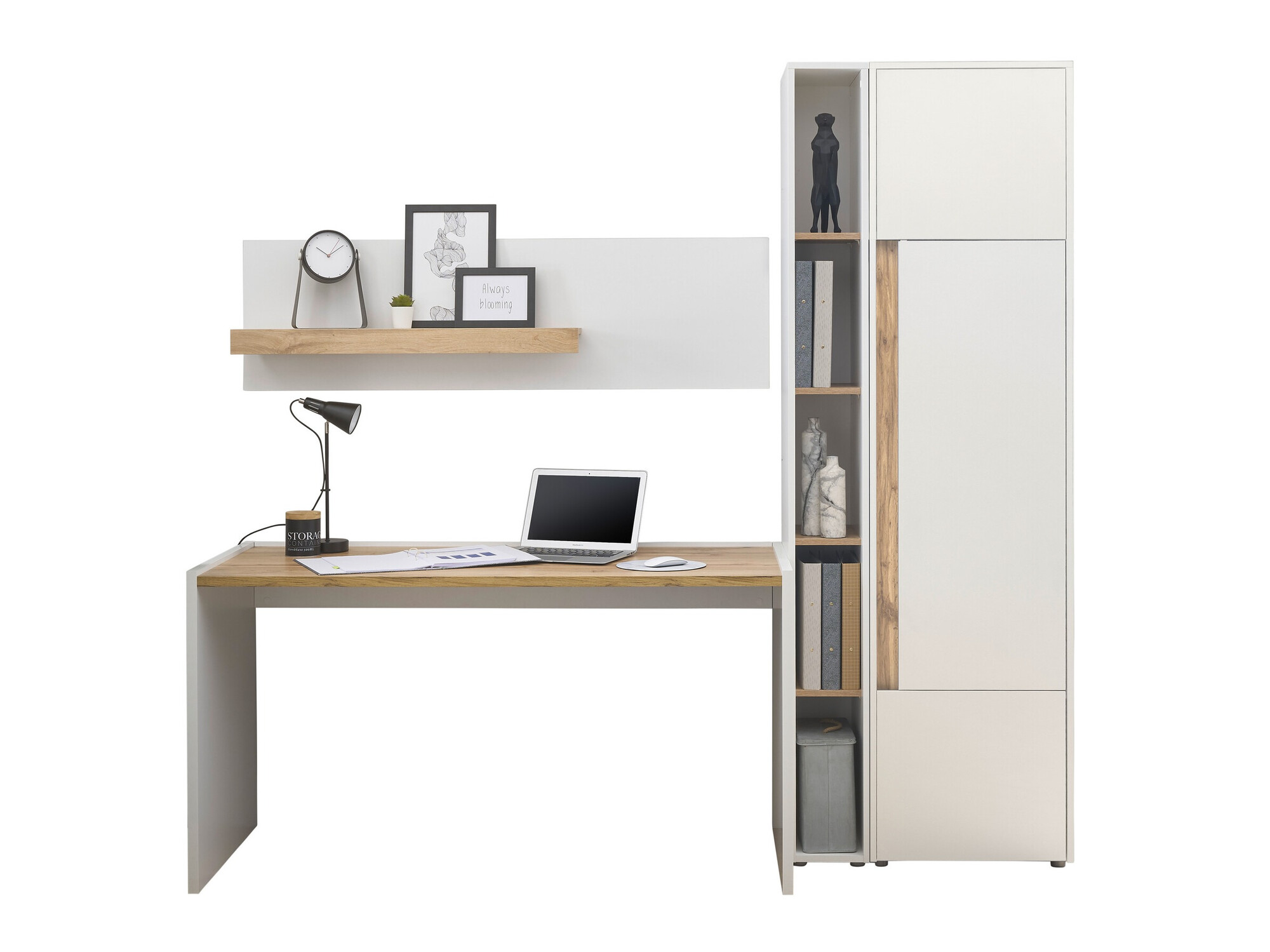 Komplet za domačo pisarno Elbsori 155 (Bela + Wotan hrast)
