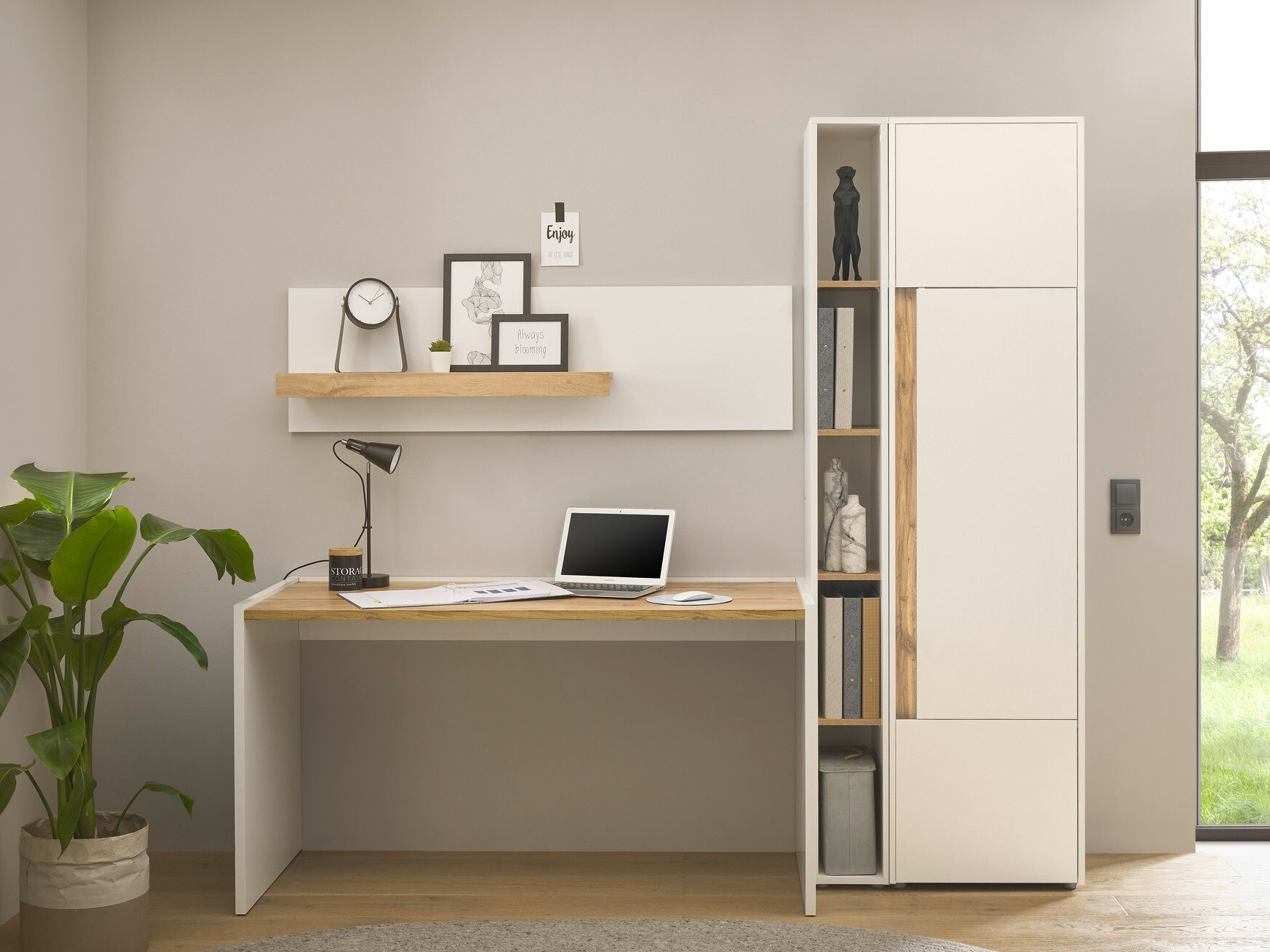 Komplet za domačo pisarno Elbsori 155 (Bela + Wotan hrast)