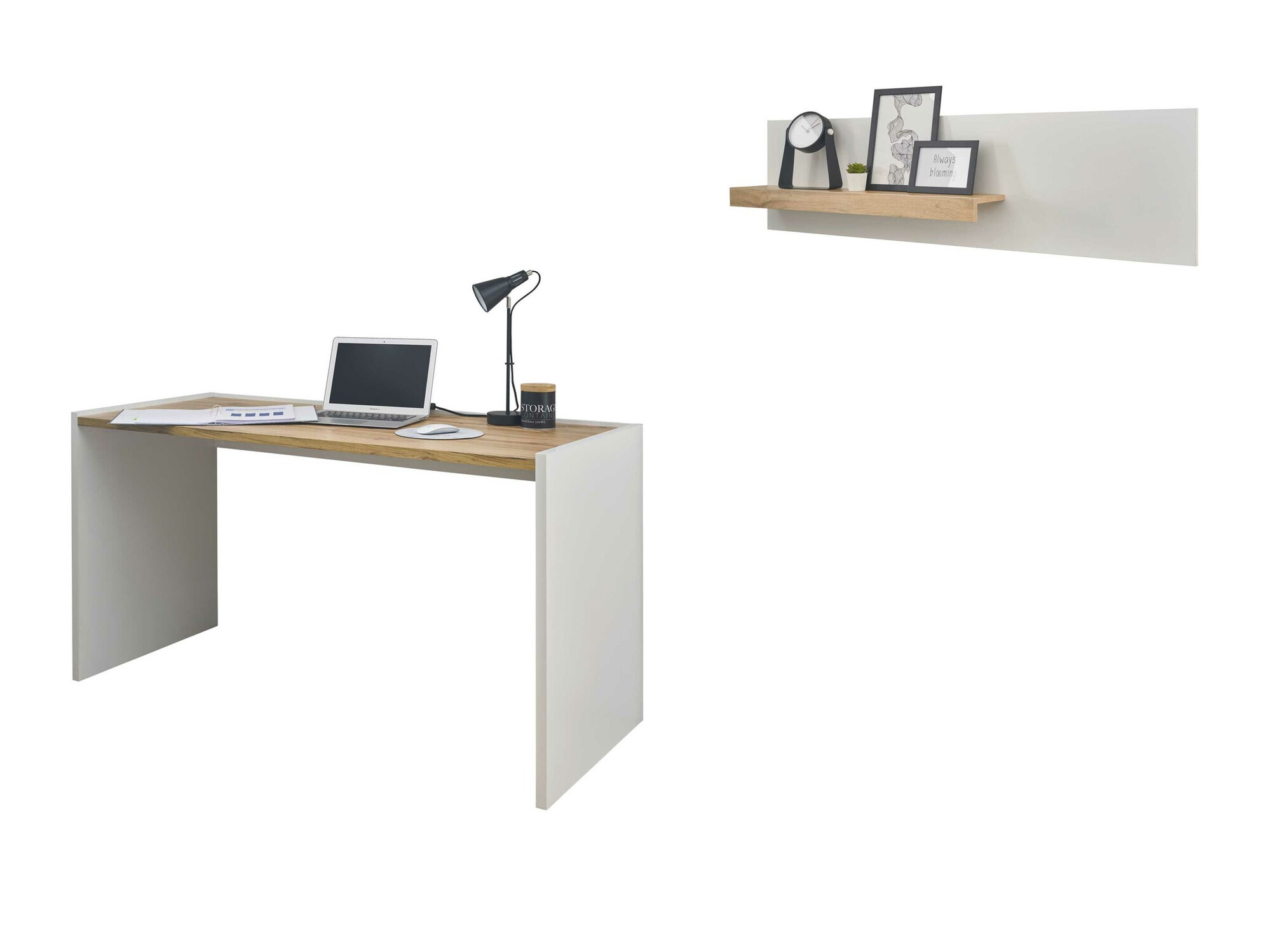 Komplet za domačo pisarno Elbsori 157 (Bela + Wotan hrast)