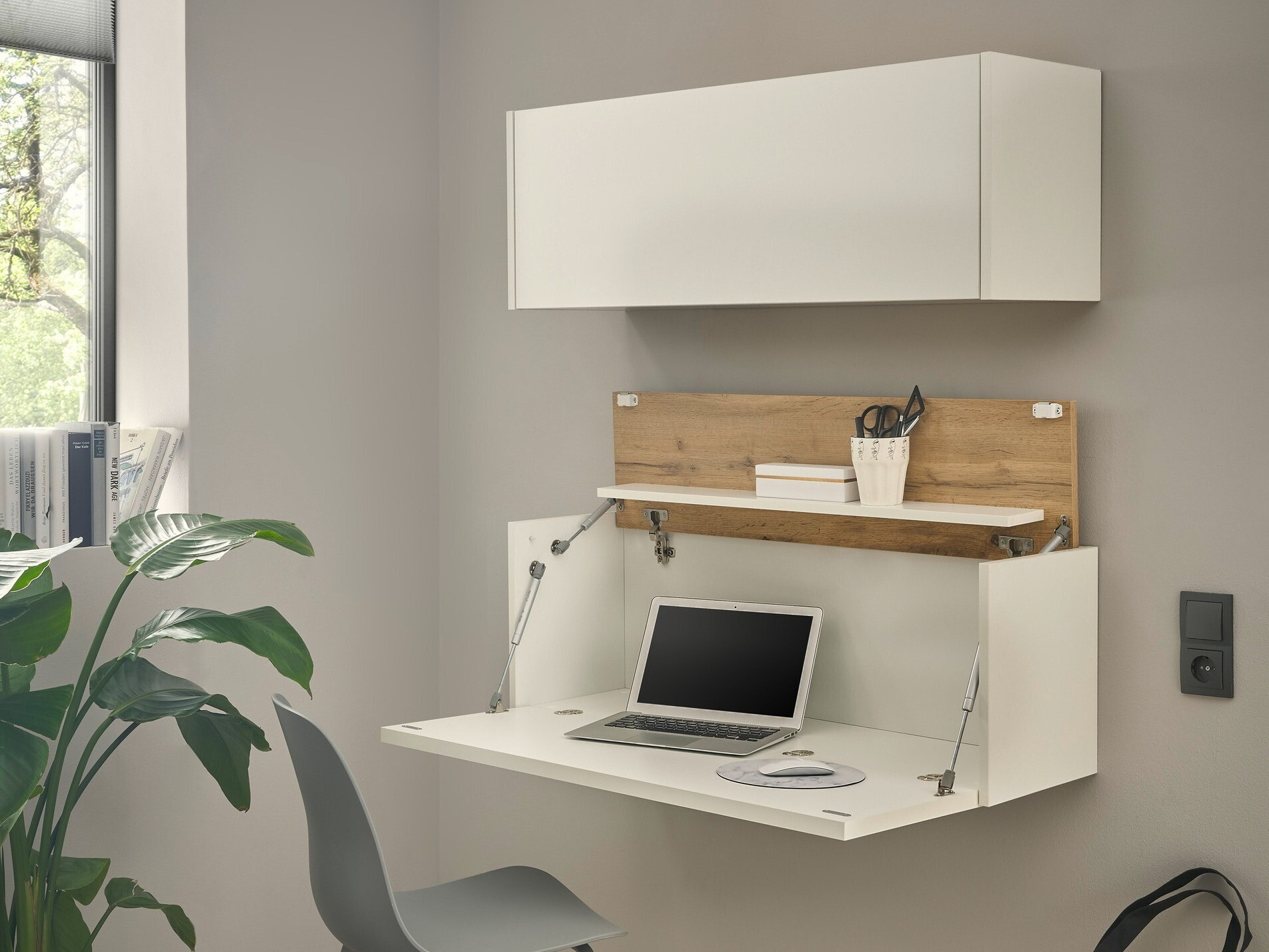 Komplet za domačo pisarno Elbsori 158 (Bela + Wotan hrast)