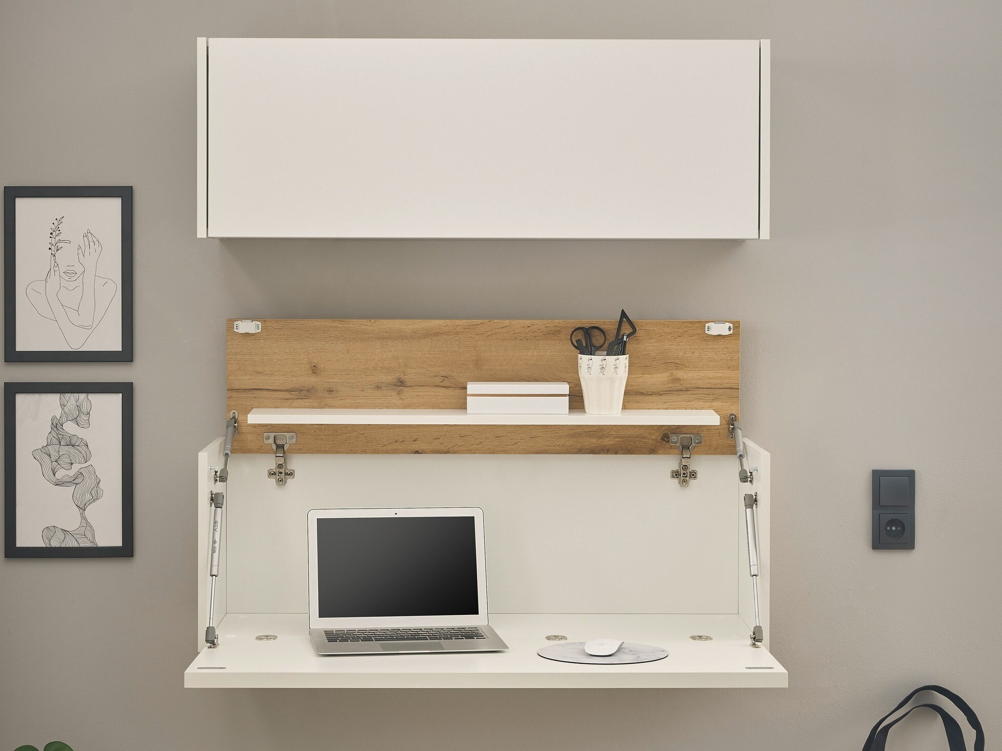 Komplet za domačo pisarno Elbsori 158 (Bela + Wotan hrast)