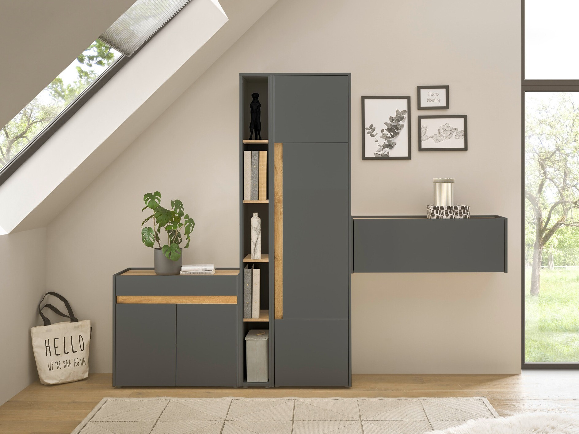 Pohištveni komplet Elbsori 156 (Antracit + Wotan hrast)