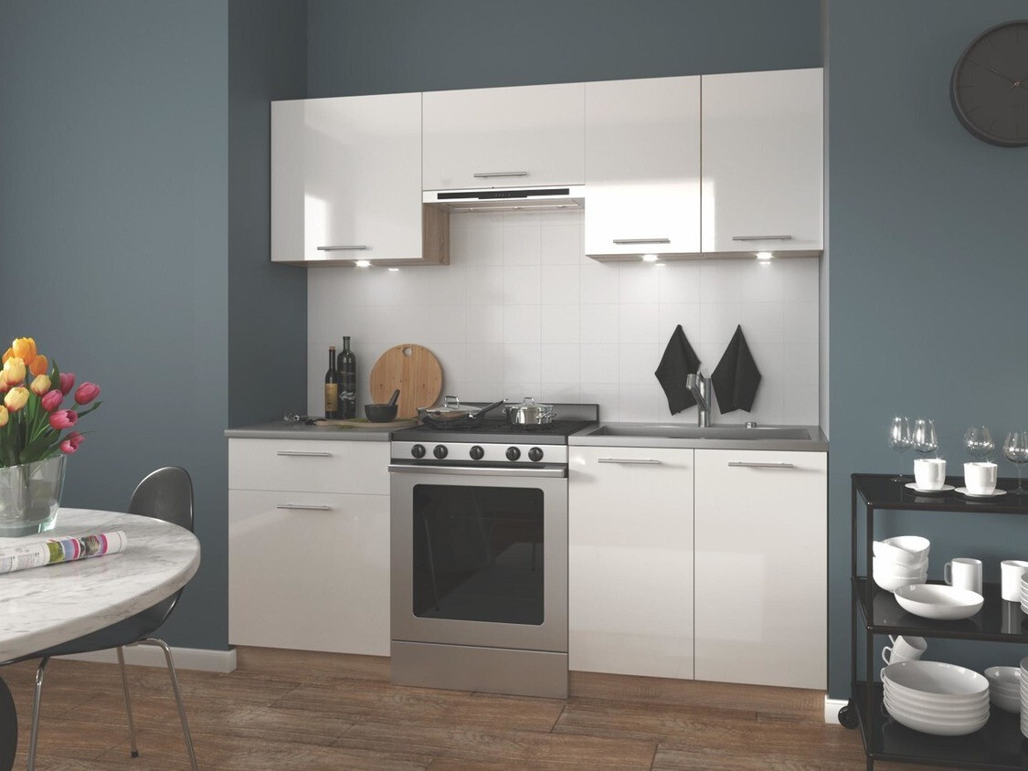 Kuhinjski blok Houston 857 (Sijaj bela + Sonoma hrast)