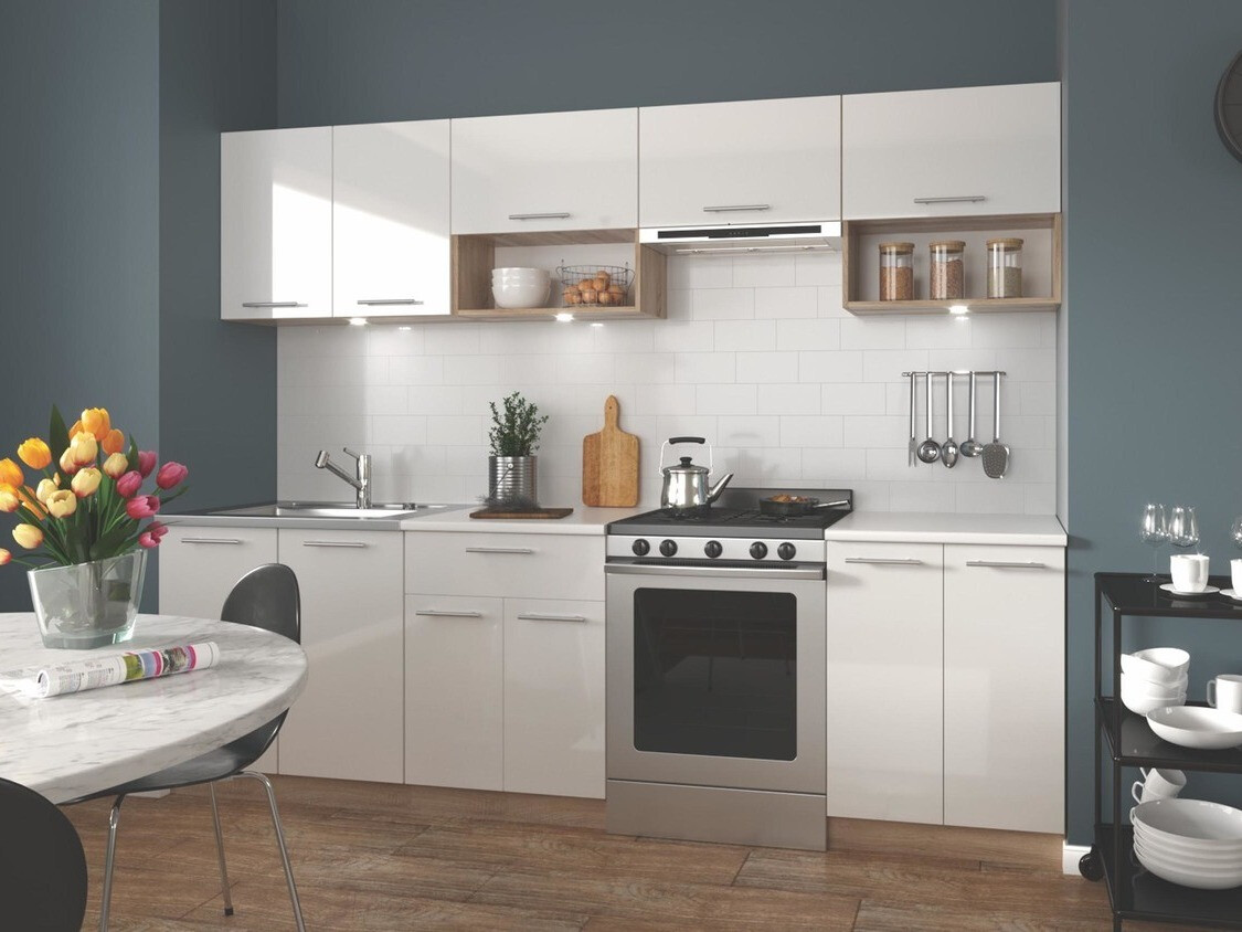 Kuhinjski blok Houston 858 (Sijaj bela + Sonoma hrast)