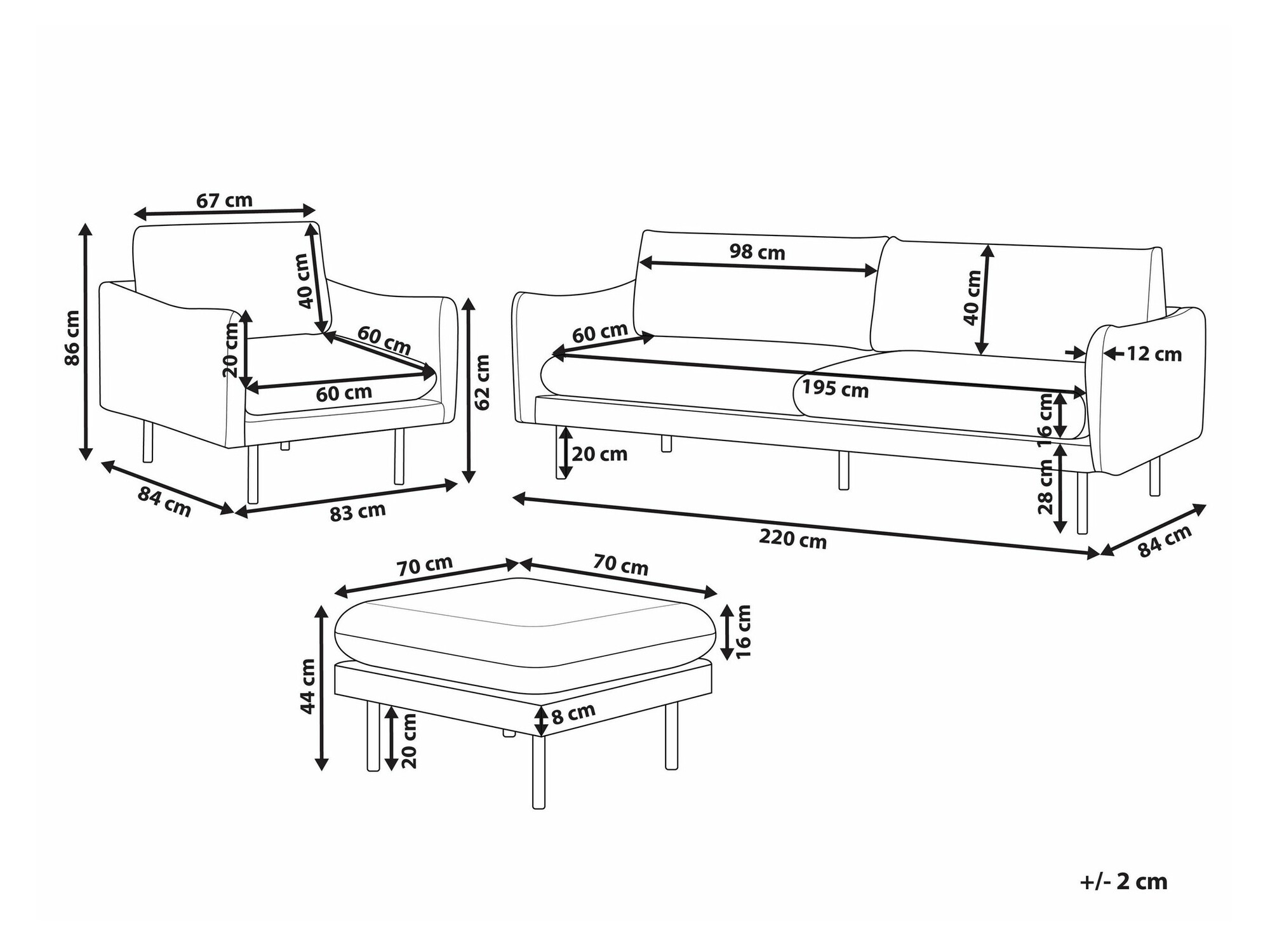Komplet oblazinjenega pohištva Berwyn 1828 (Siva)
