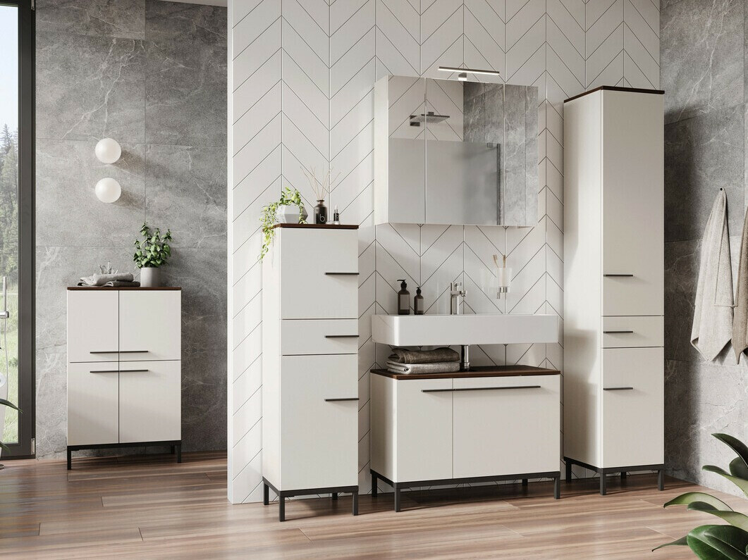 Kopalniška omarica z ogledalom Temeli 101 (Bela)