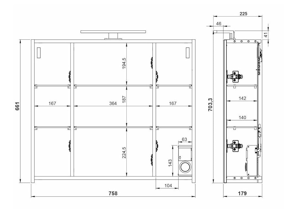 Kopalniška omarica z ogledalom Temeli 101 (Bela)
