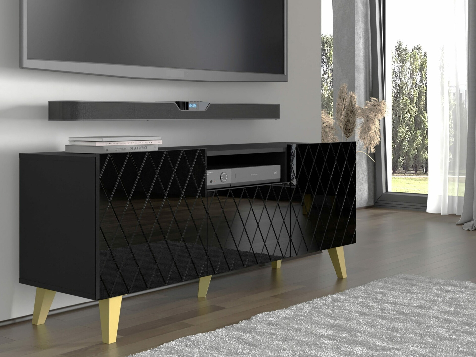 TV-omarica Melmoro 105 (Sijaj črna + Zlata)