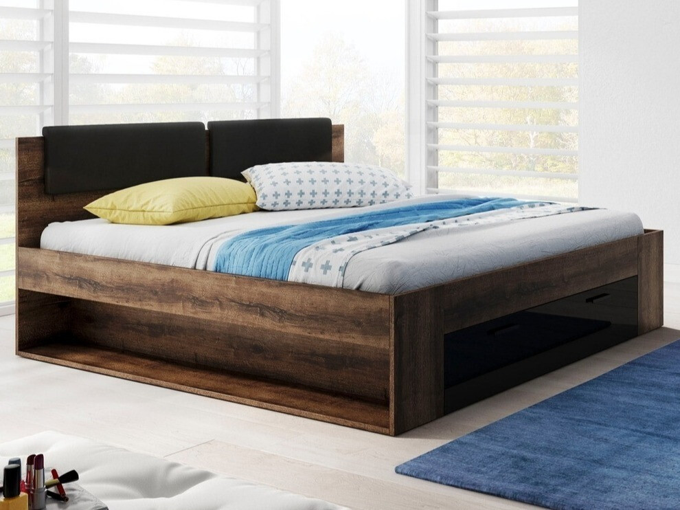 Postelja Levruvu 106 (Monastery hrast + Sijaj črna)