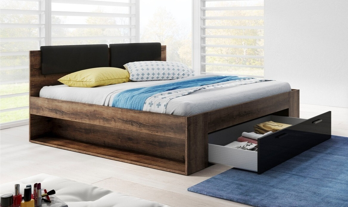 Postelja Levruvu 106 (Monastery hrast + Sijaj črna)