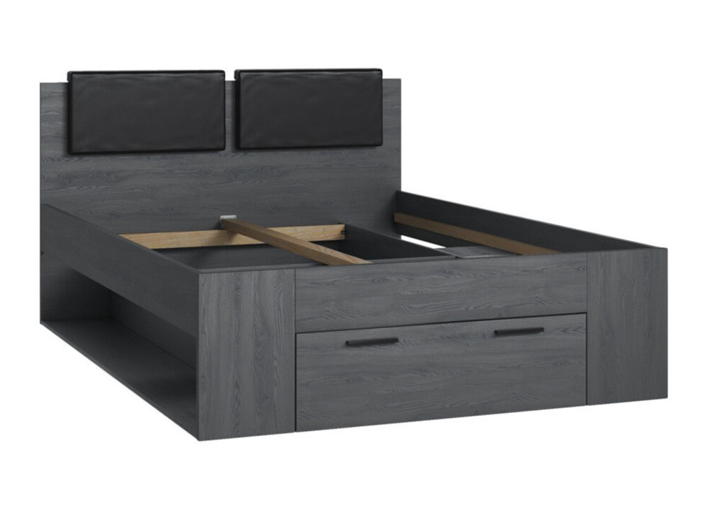 Postelja Levruvu 111 (Sivi hrast + Črna)