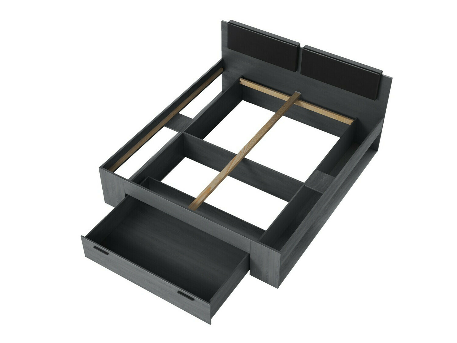 Postelja Levruvu 111 (Sivi hrast + Črna)