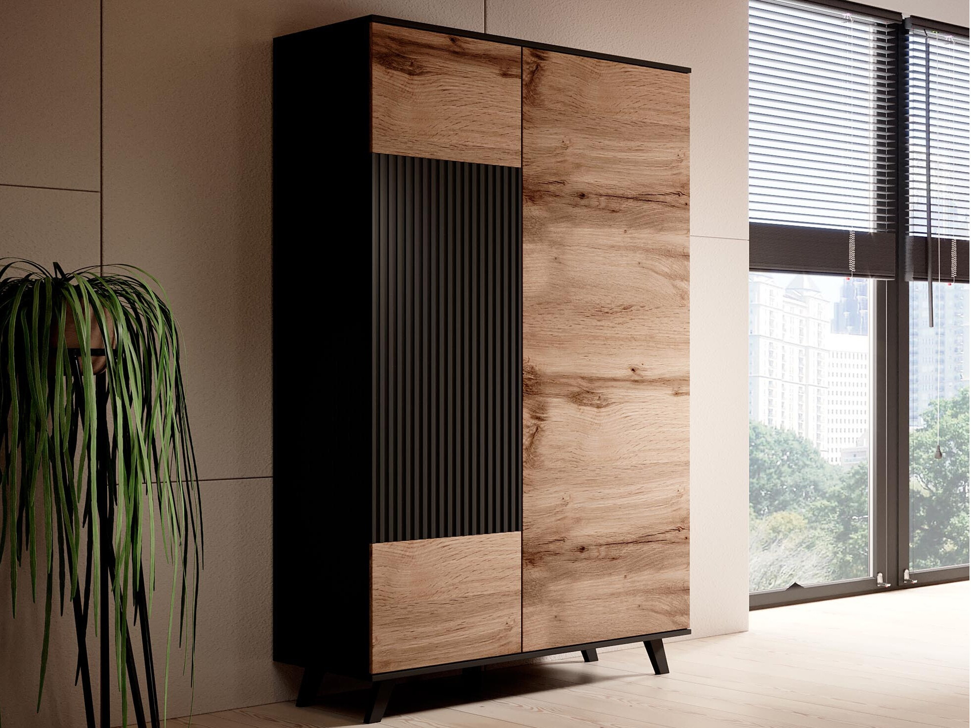 Garderobna omara Luelia 113 (Črna + Wotan hrast)