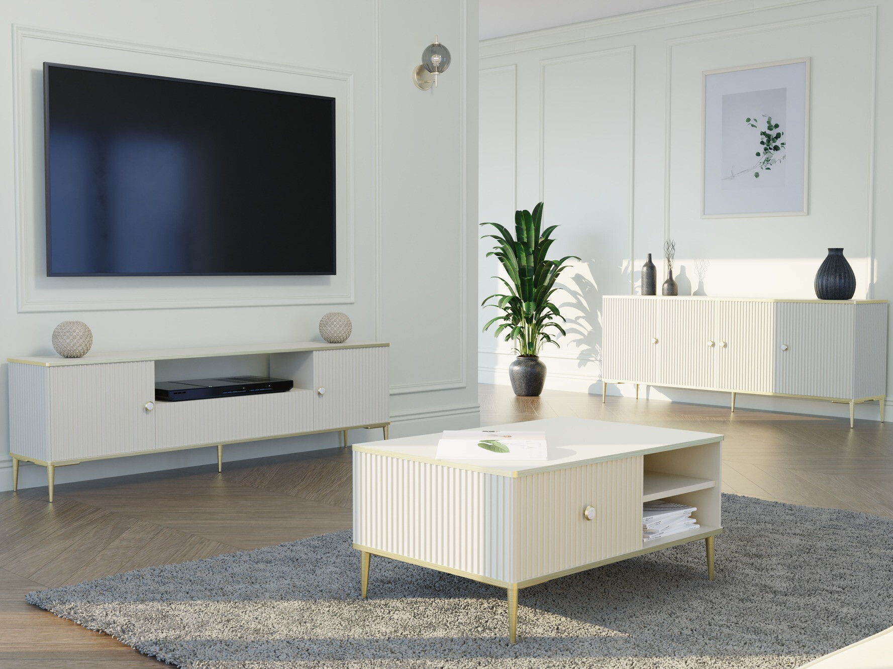 Komplet za dnevno sobo Romciro 103 (Kašmir + Zlata)