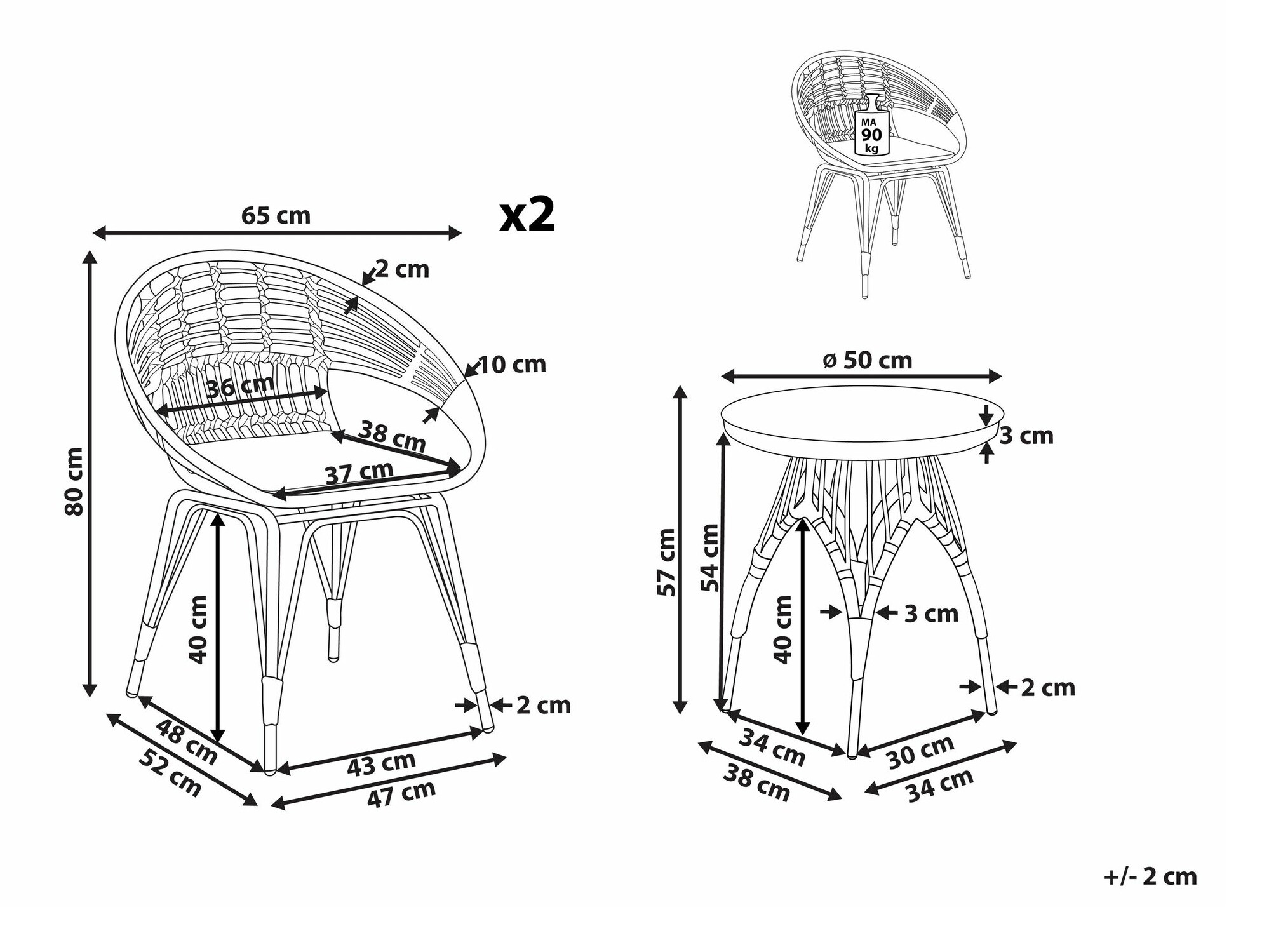Komplet za balkon Berwyn 1838 (Črna + Bež)