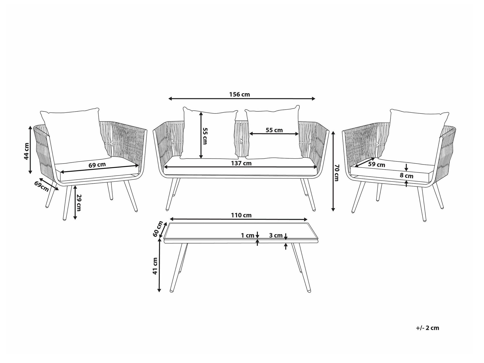 Komplet vrtnega pohištva Berwyn 1848 (Siva + Črna)