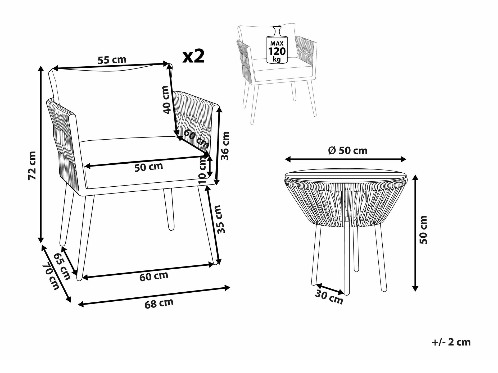 Komplet vrtnega pohištva Berwyn 1852 (Svetlo rjava + Siva)