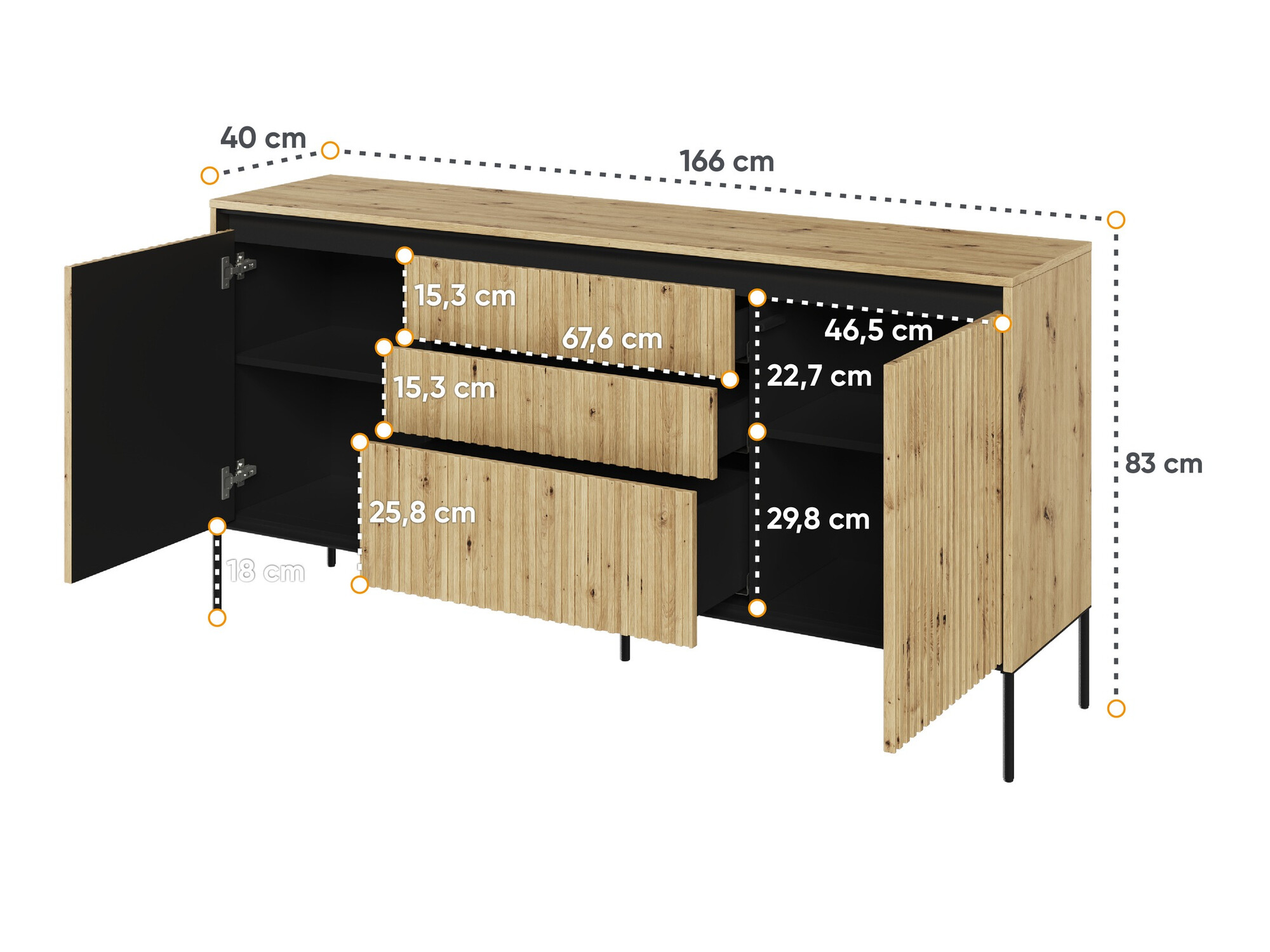 Komoda Fernolu 100 (Artisan hrast + Črna)