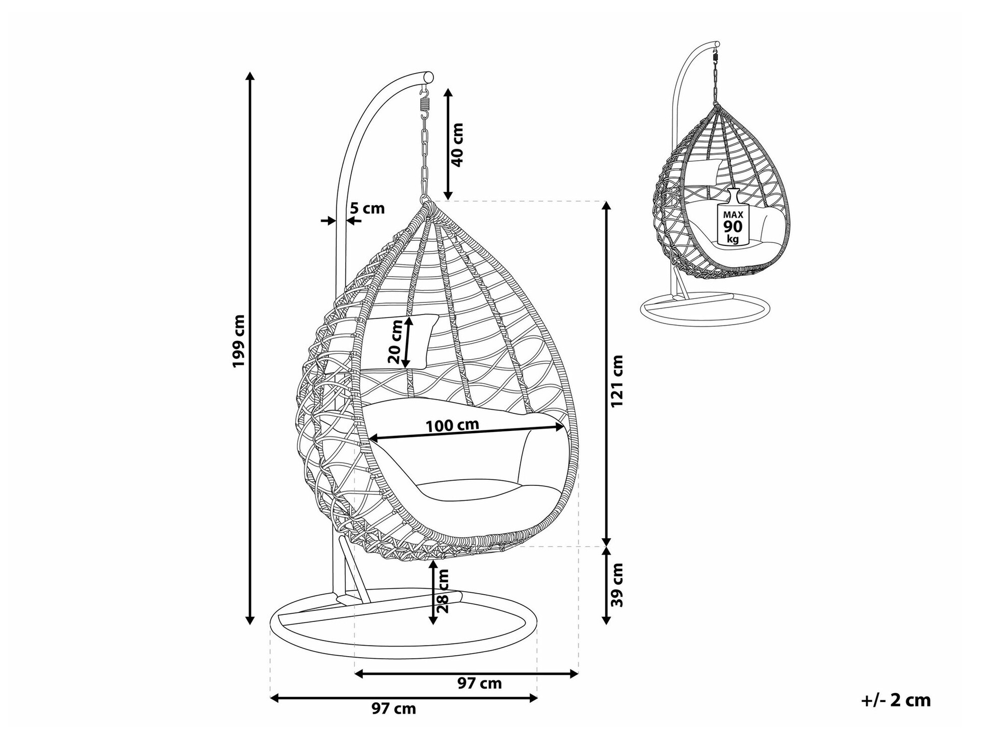 Viseči stol Berwyn 1859 (Siva)