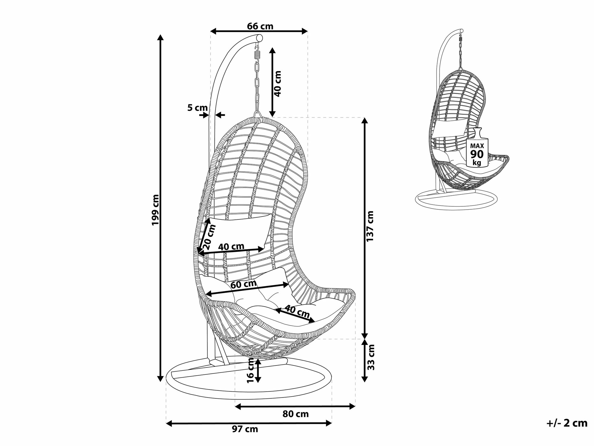 Viseči stol Berwyn 1873 (Siva)