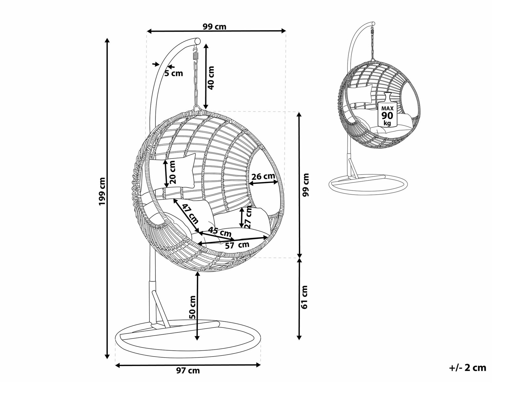 Viseči stol Berwyn 1876 (Siva)