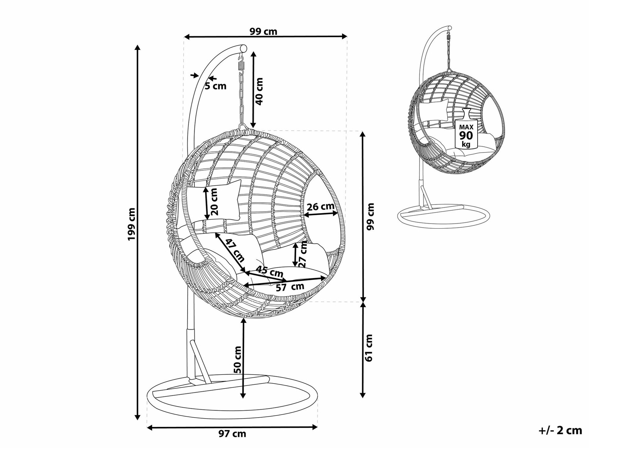 Viseči stol Berwyn 1876 (Svetlo rjava)