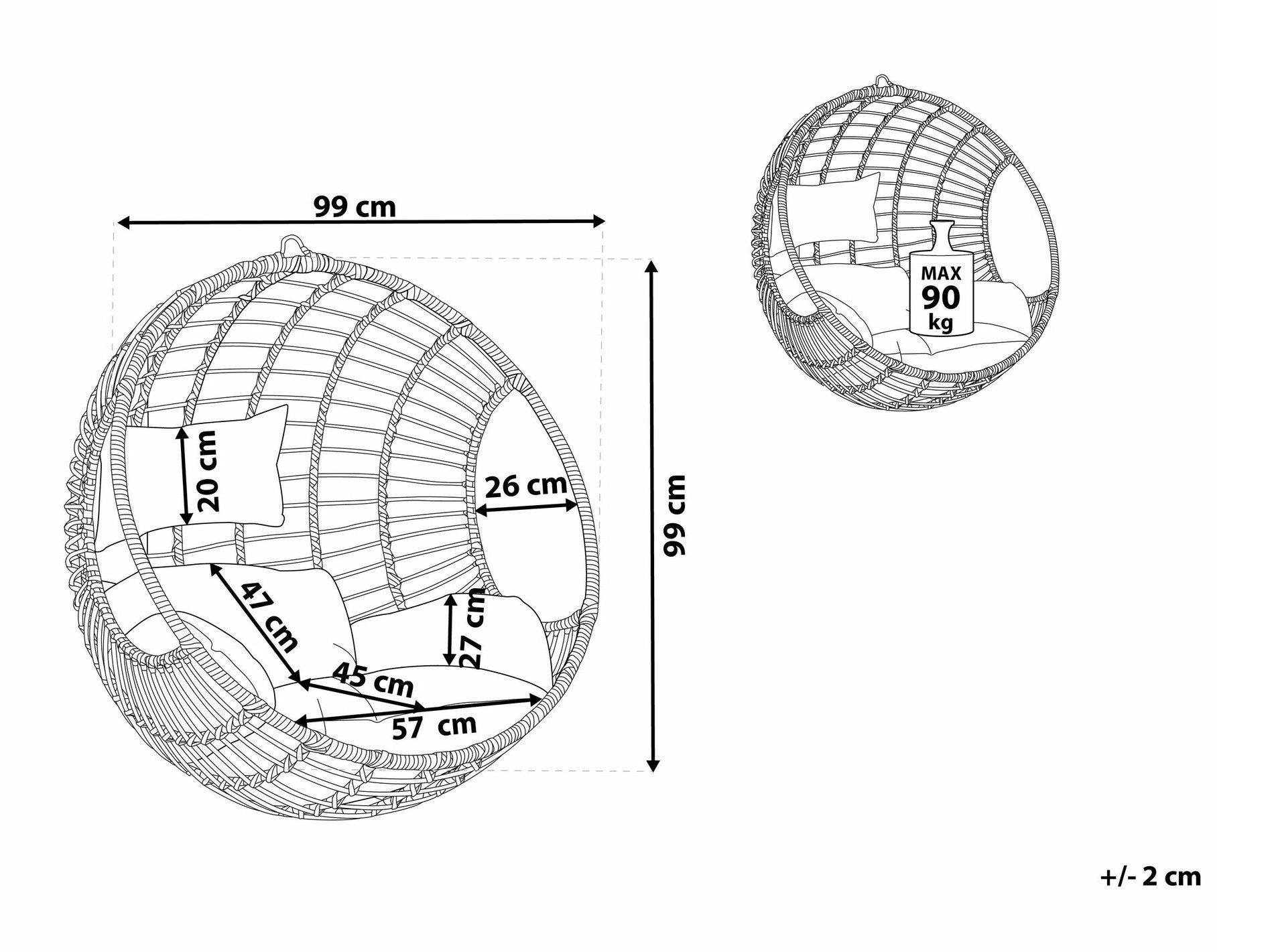 Viseči stol Berwyn 1879 (Siva)